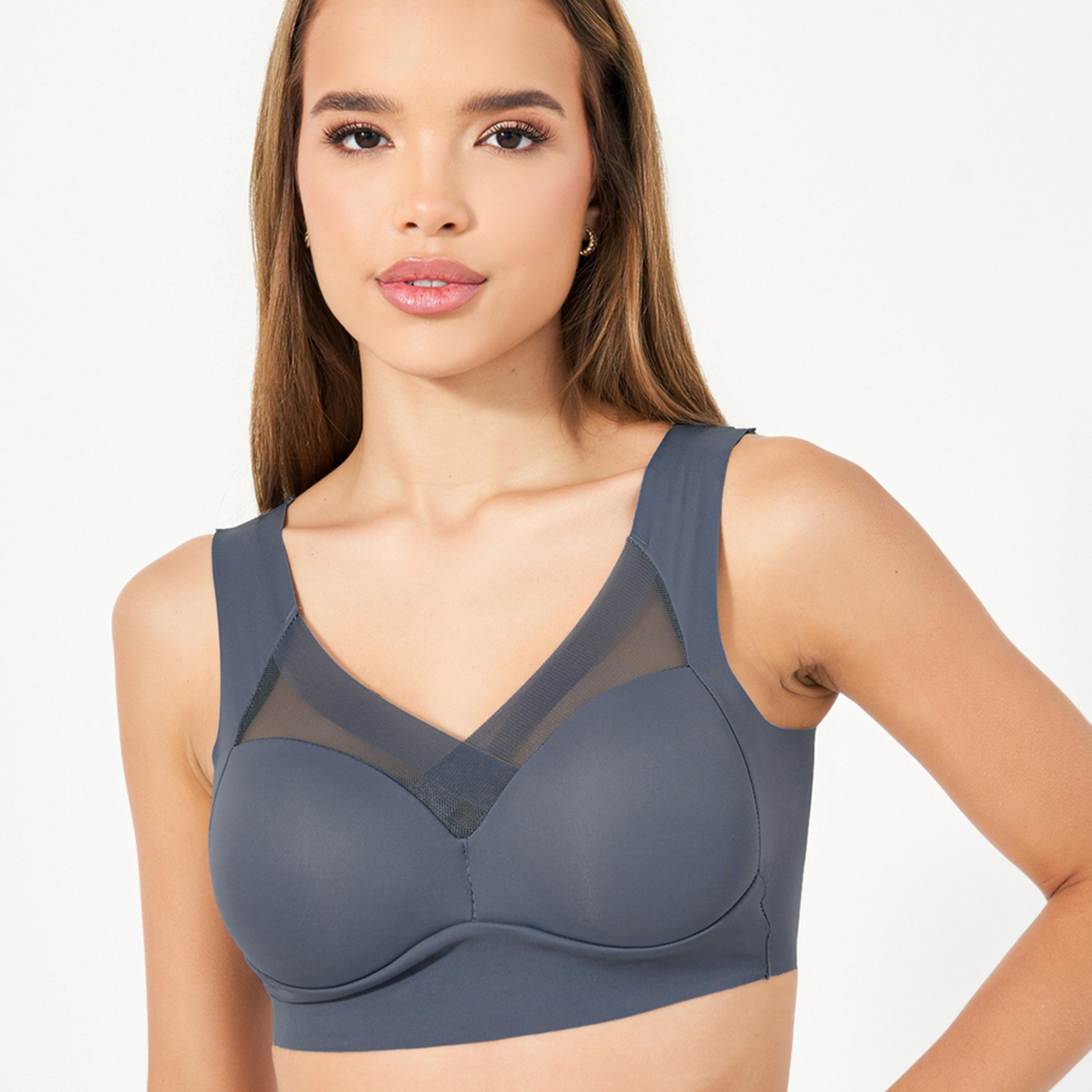 Styli Pack of 3 - Padded Non Wired Full Support Mesh Cross Over Front Detail Crop Top-women-clothing-lingerie-bras-image-5