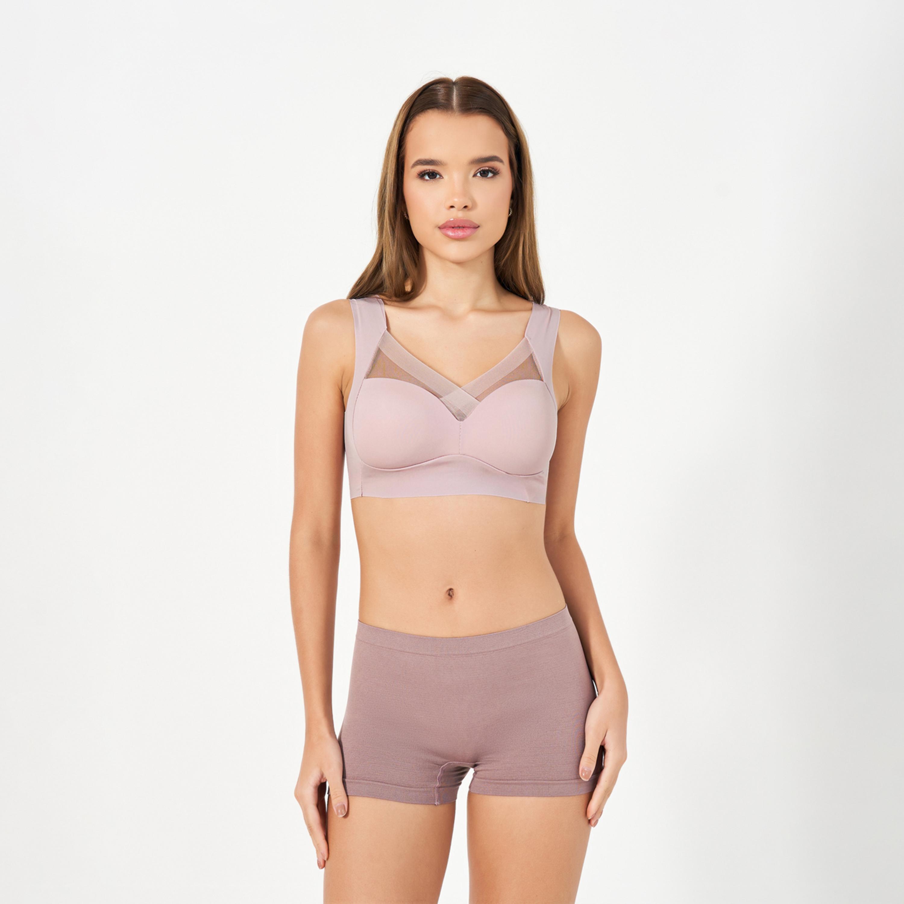 Styli Pack of 3 - Padded Non Wired Full Support Mesh Cross Over Front Detail Crop Top-women-clothing-lingerie-bras-image-7