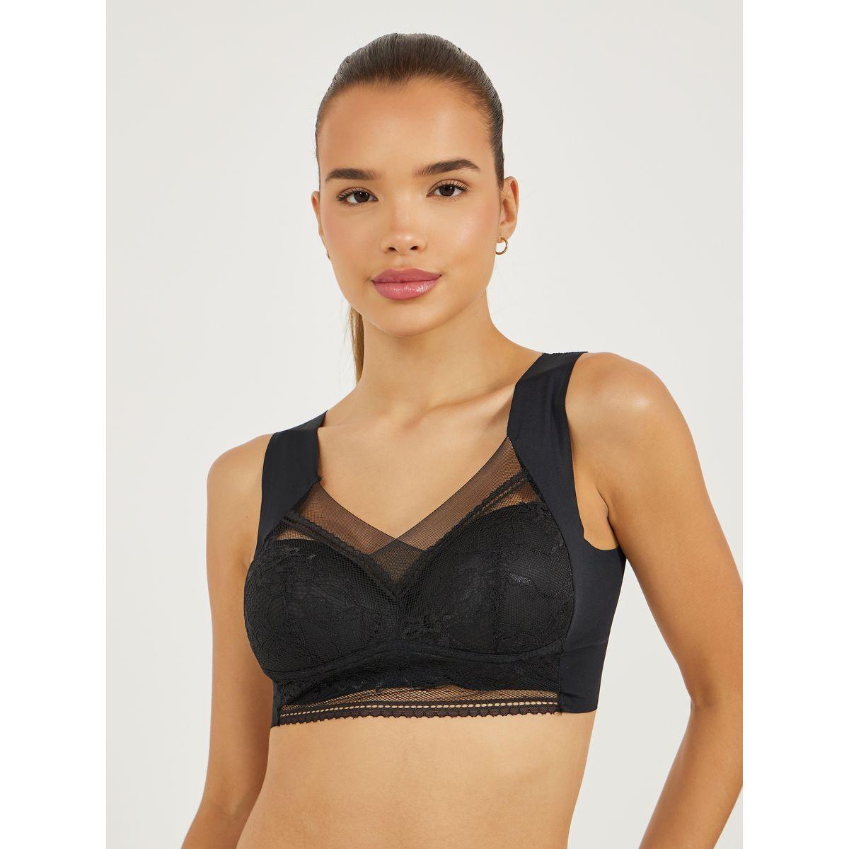 Styli Pack of 3 - Padded Non-Wired Full Support Mesh Front Lace Cup Crop Top-women-clothing-lingerie-bras-image-2