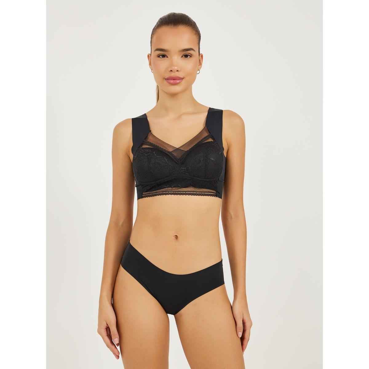 Styli Pack of 3 - Padded Non-Wired Full Support Mesh Front Lace Cup Crop Top-women-clothing-lingerie-bras-image-3