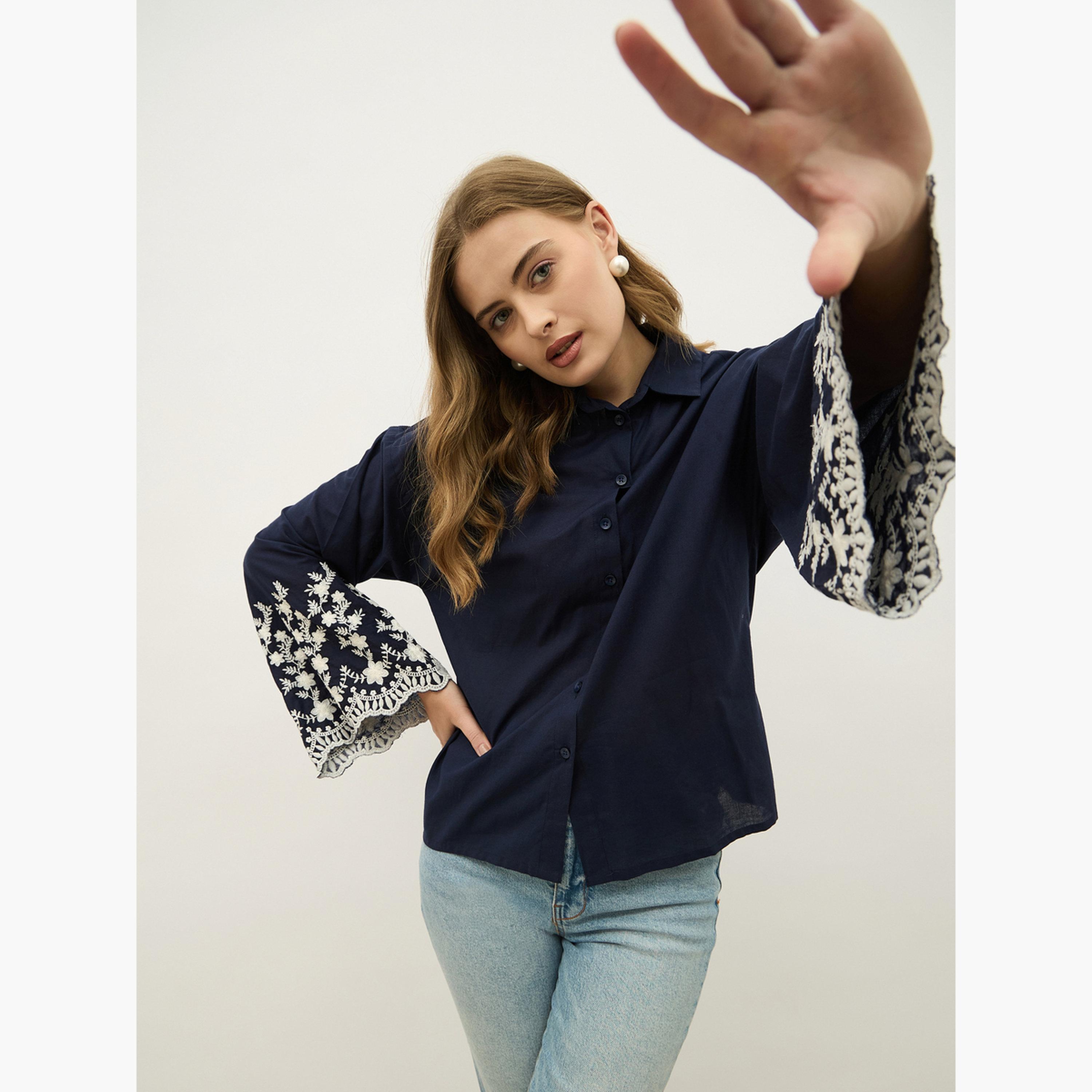 Styli Embroidered Flared Sleeves Regular Fit Shirt-women-clothing-shirtsandblouses-shirts-image-6