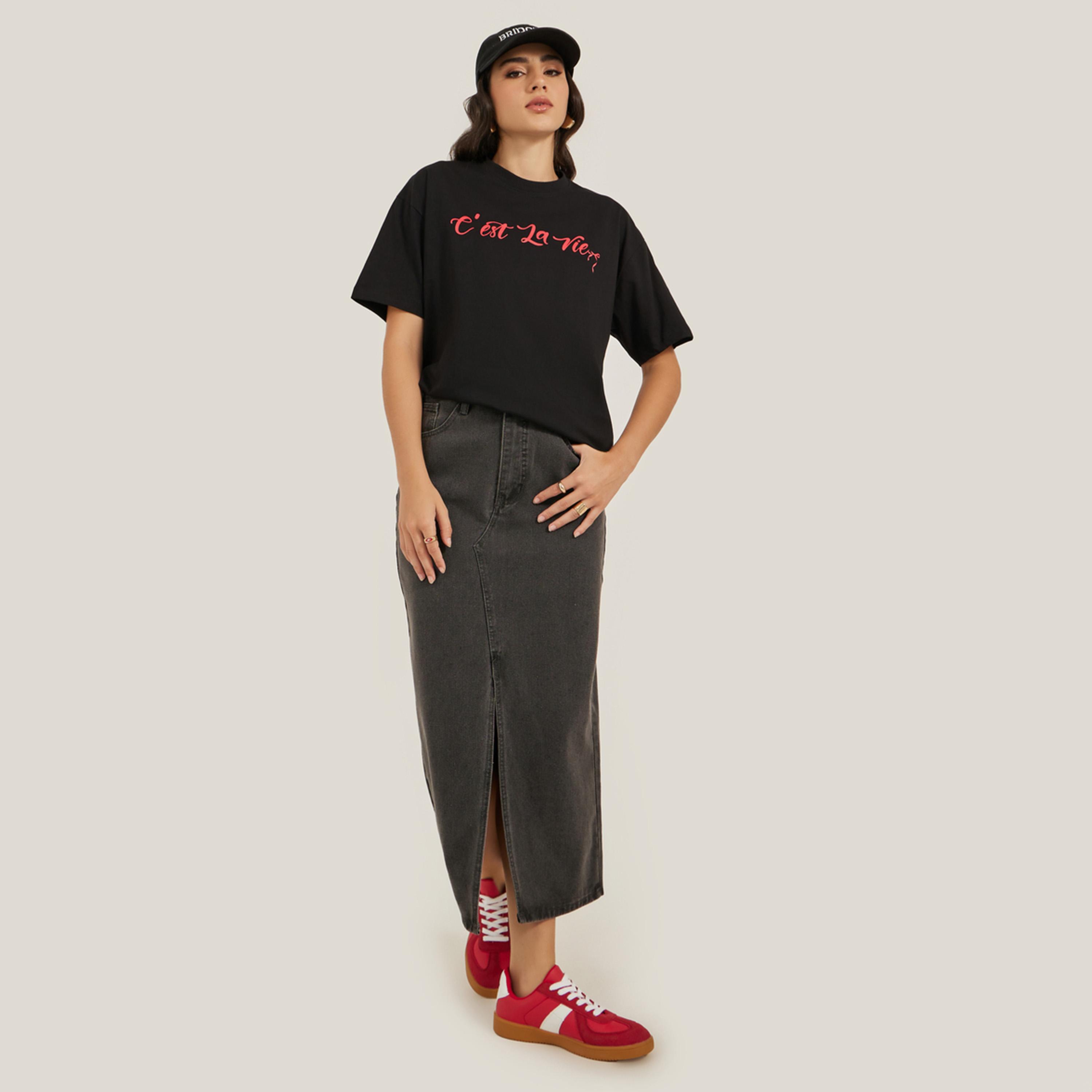 Styli Slogan Print Oversized Round Neck T-Shirt-women-clothing-tshirts-image-2
