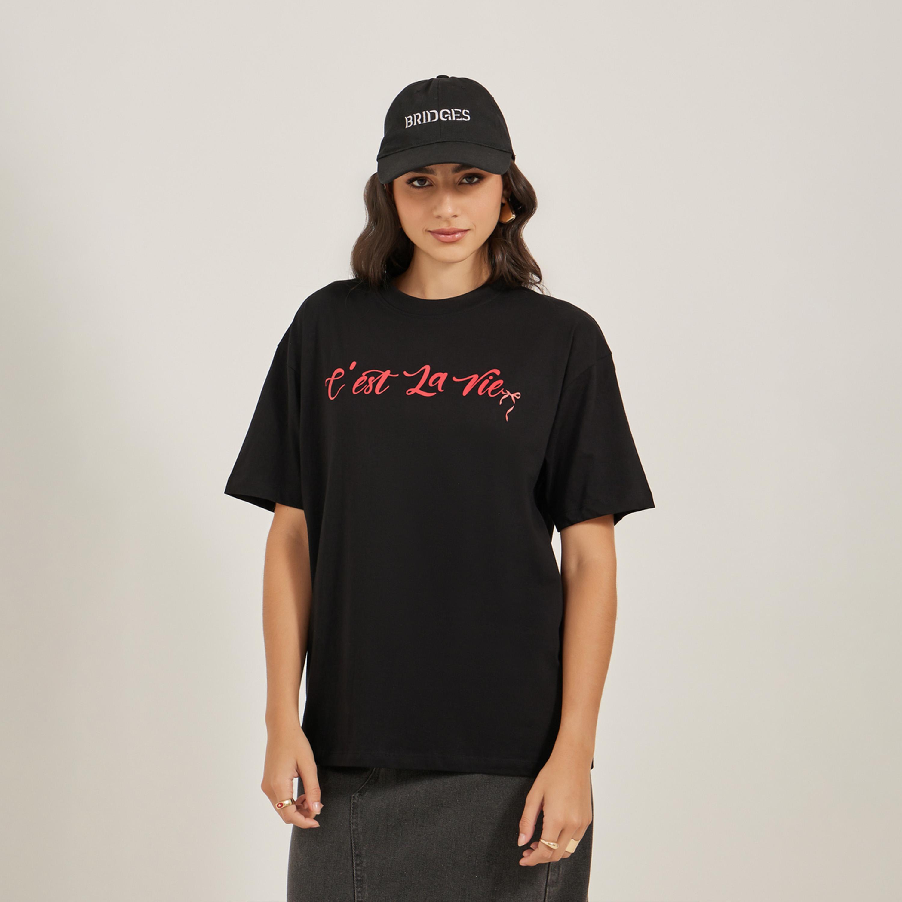 Styli Slogan Print Oversized Round Neck T-Shirt-women-clothing-tshirts-image-3