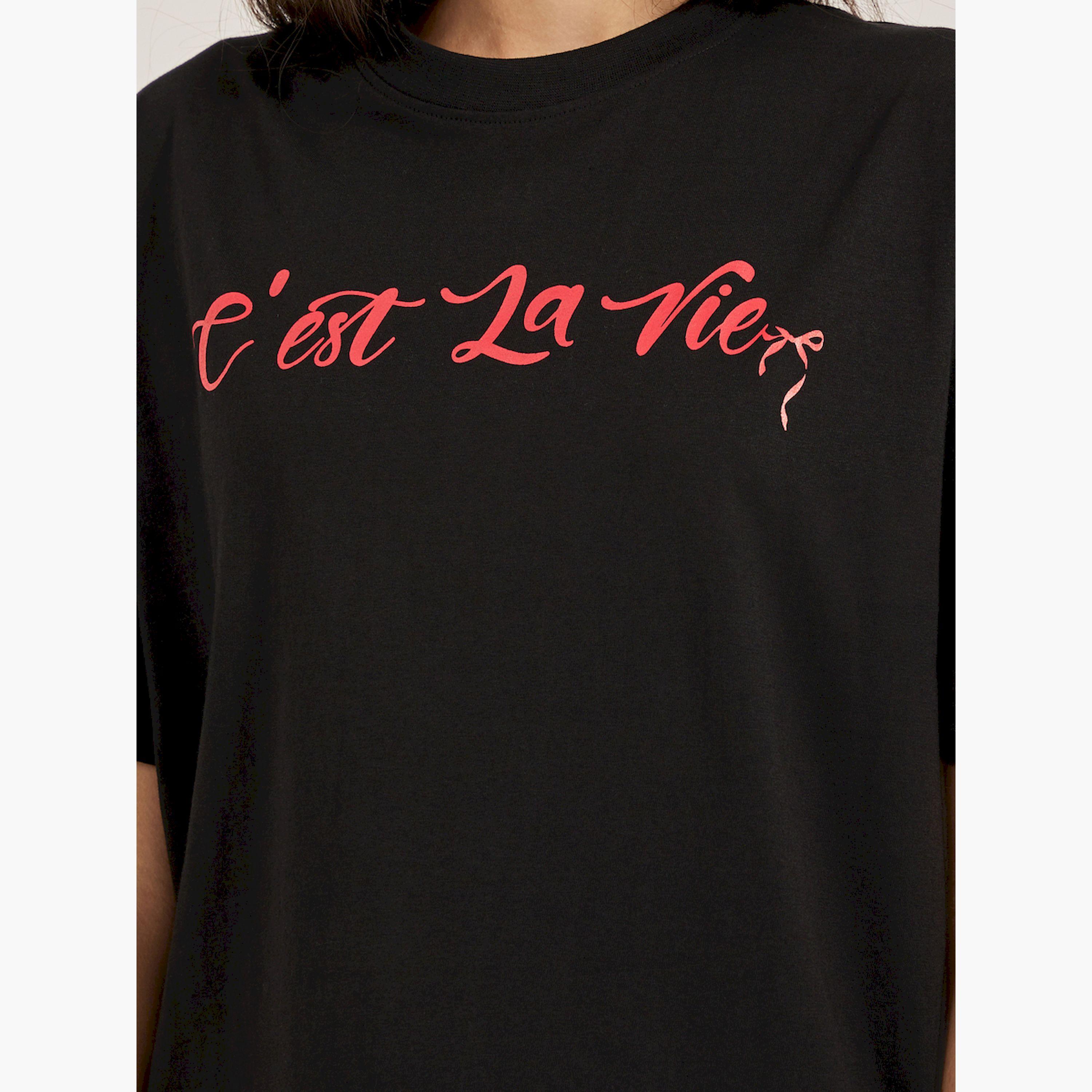Styli Slogan Print Oversized Round Neck T-Shirt-women-clothing-tshirts-image-4