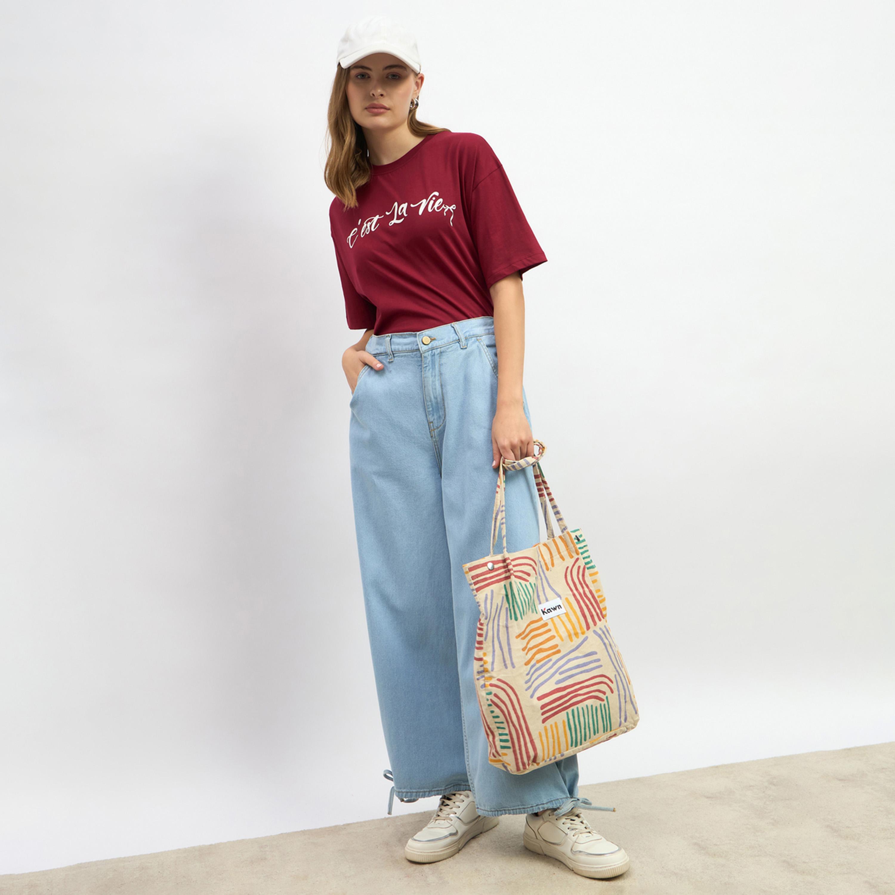 Styli Slogan Print Oversized Round Neck T-Shirt-women-clothing-tshirts-image-1
