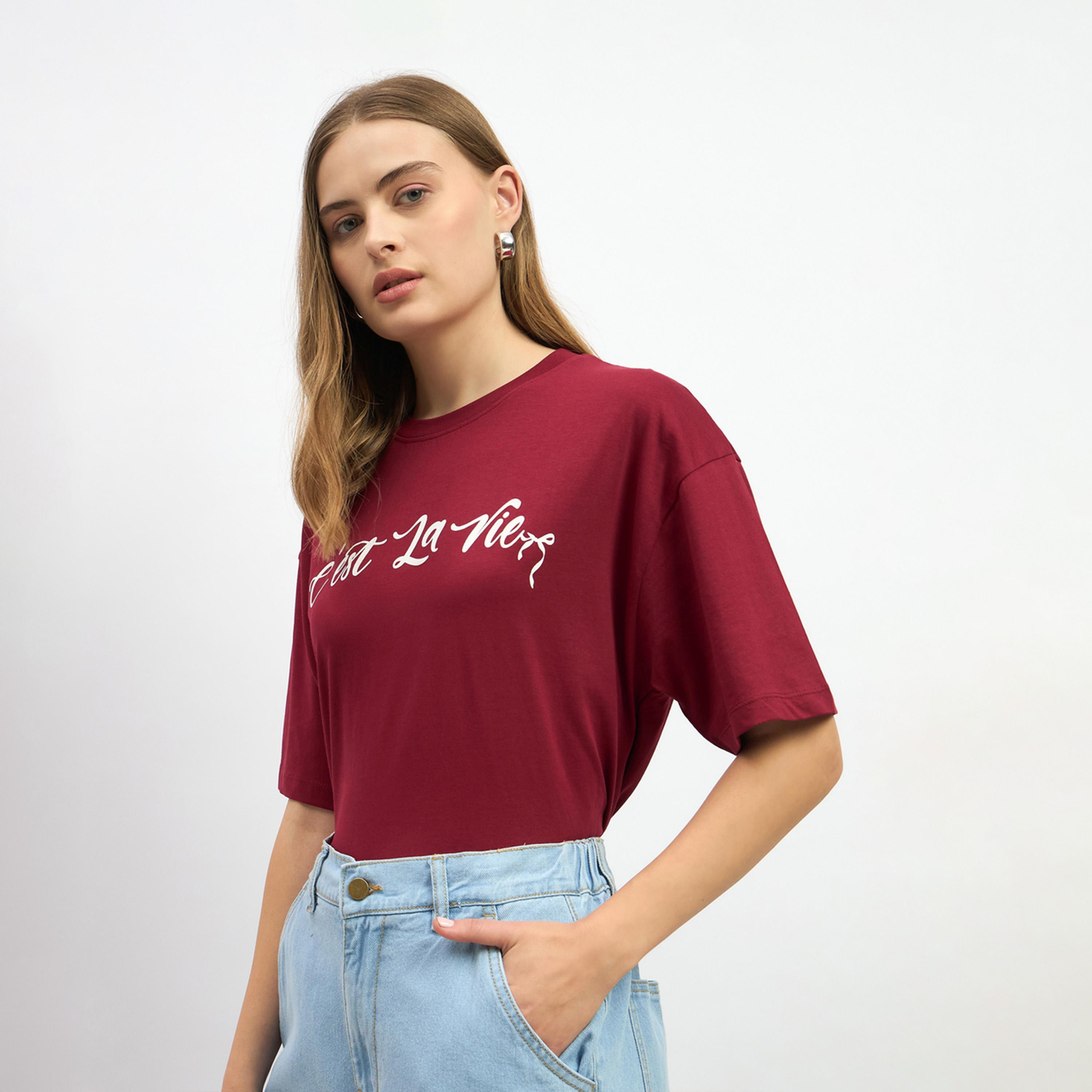 Styli Slogan Print Oversized Round Neck T-Shirt-women-clothing-tshirts-image-3