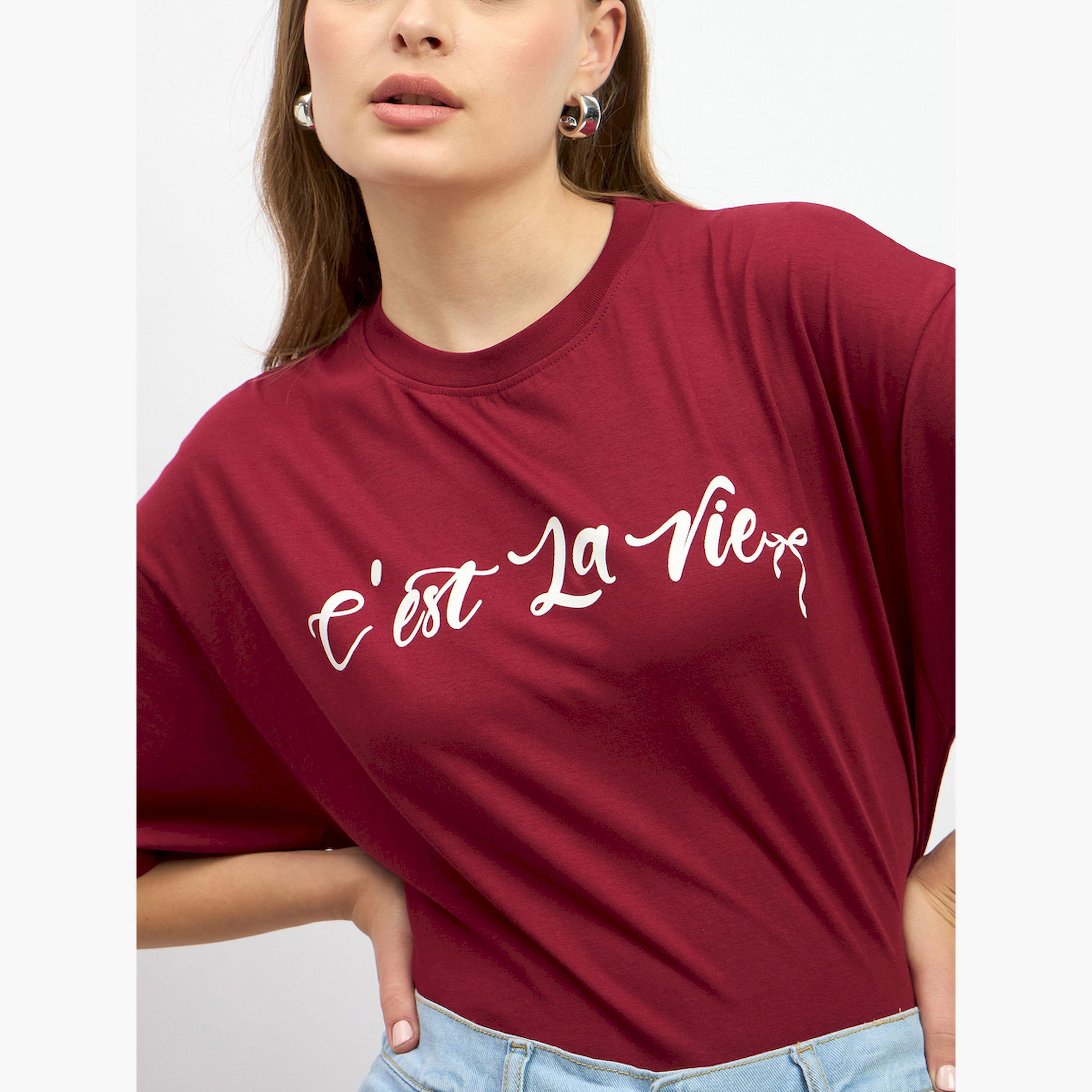 Styli Slogan Print Oversized Round Neck T-Shirt-women-clothing-tshirts-image-4