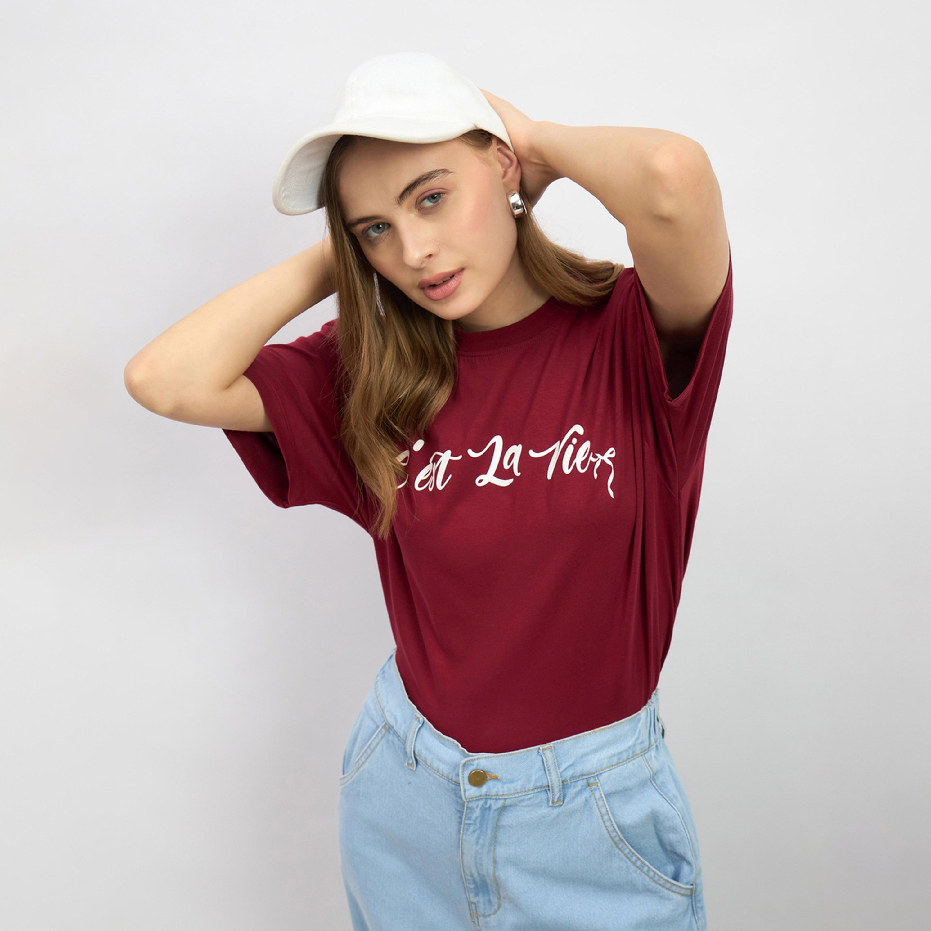 Styli Slogan Print Oversized Round Neck T-Shirt-women-clothing-tshirts-image-6