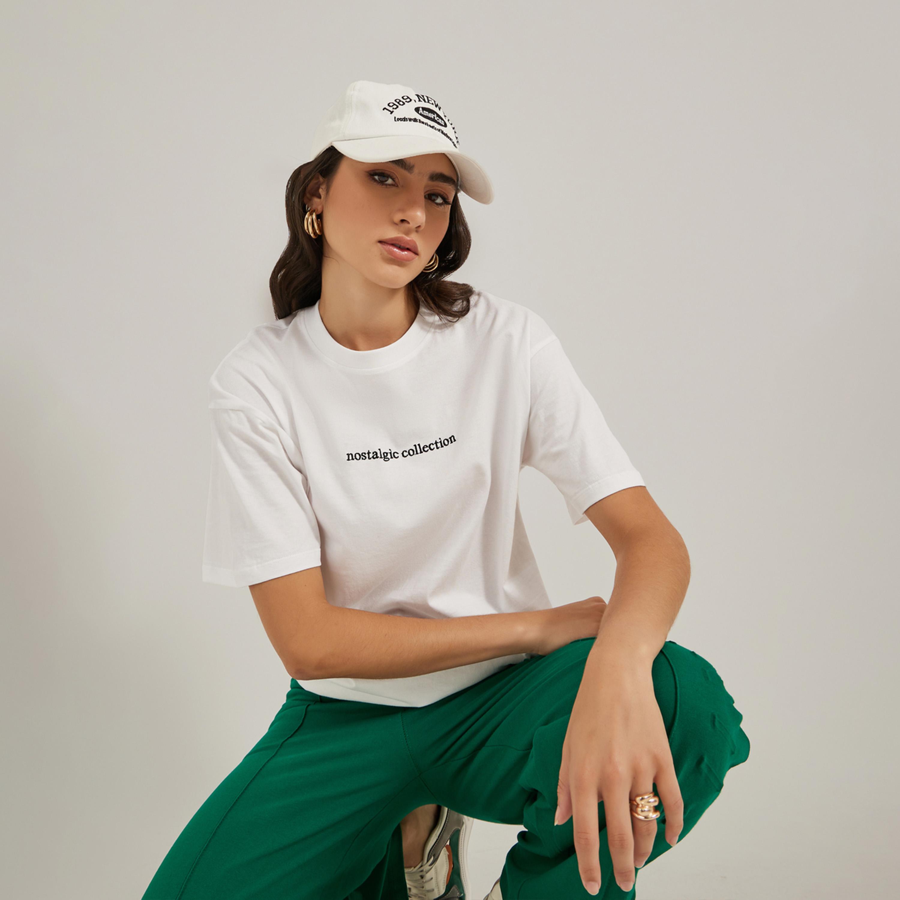 Styli Embroidered Slogan Round Neck Oversized T-Shirt-women-clothing-tshirts-image-1
