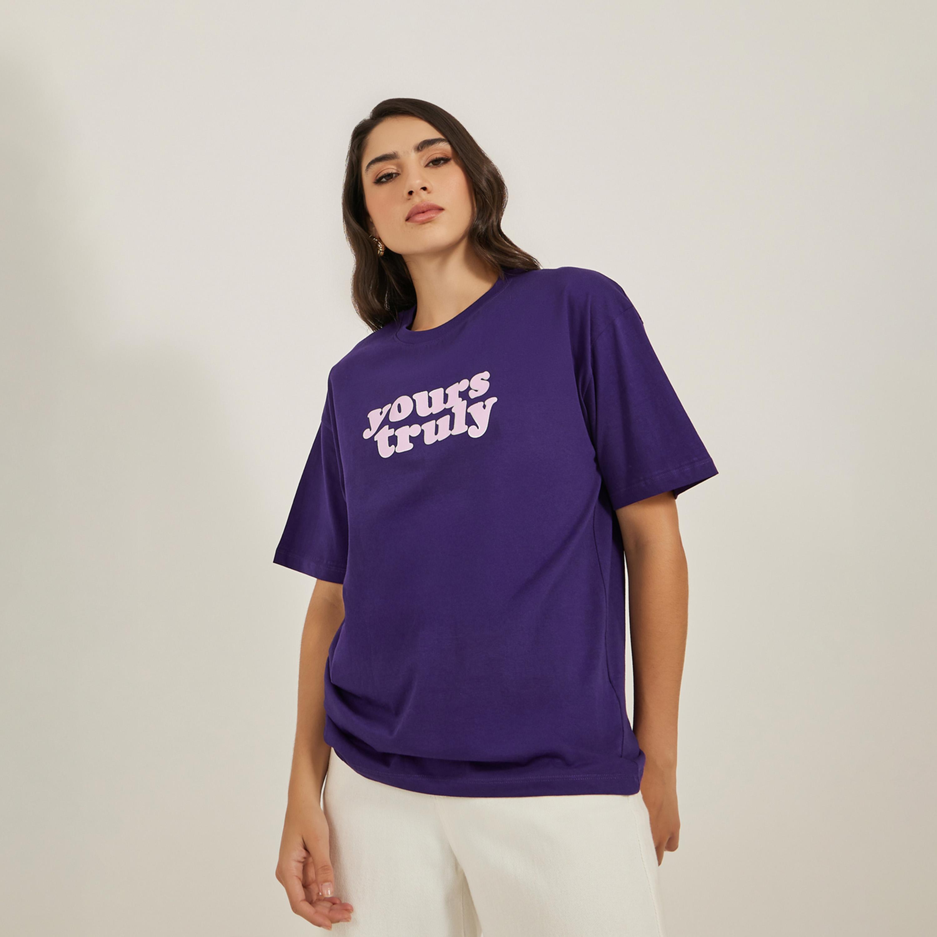 Styli Slogan Print Round Neck Oversized T-Shirt-women-clothing-tshirts-image-3