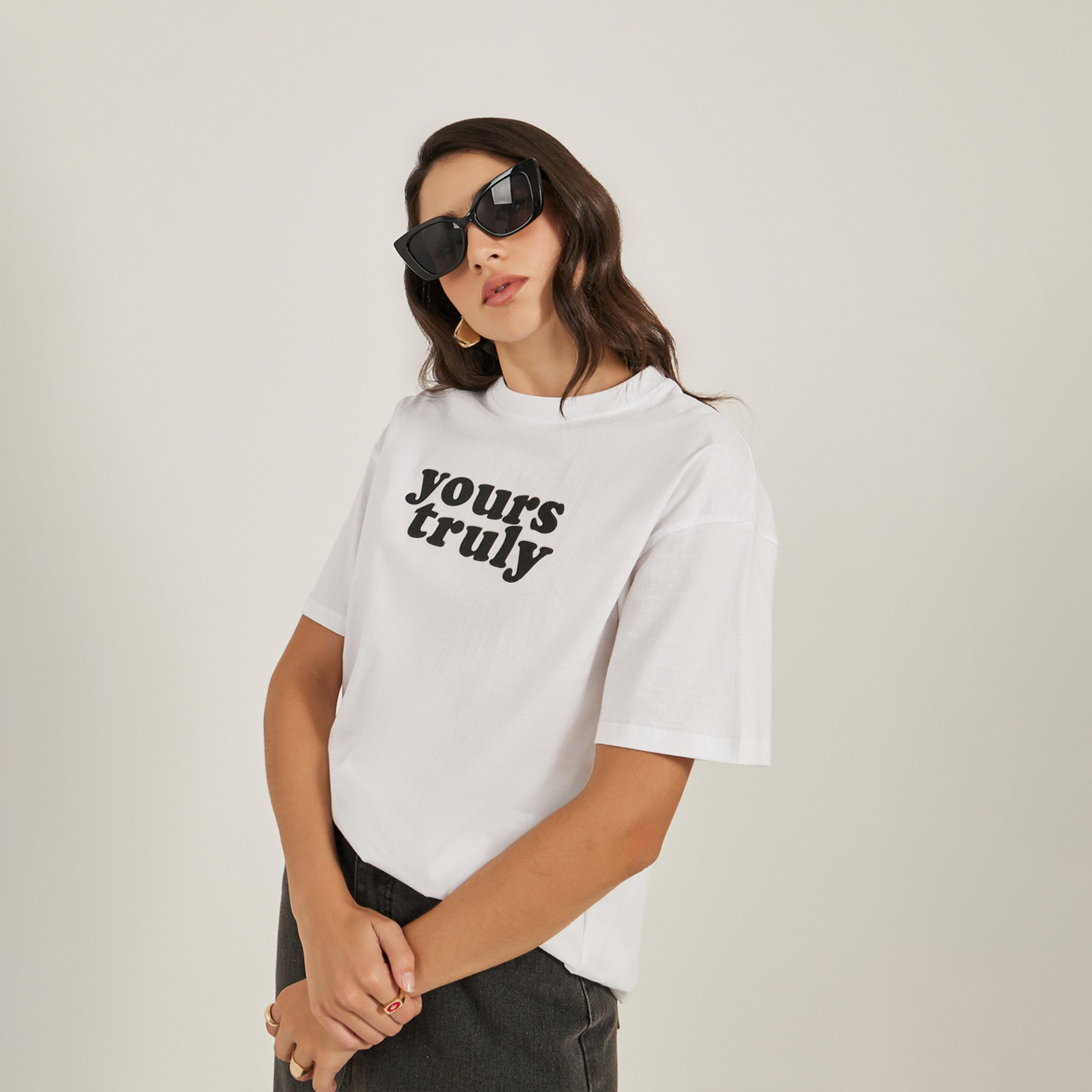 Styli Slogan Print Round Neck Oversized T-Shirt-women-clothing-tshirts-image-2
