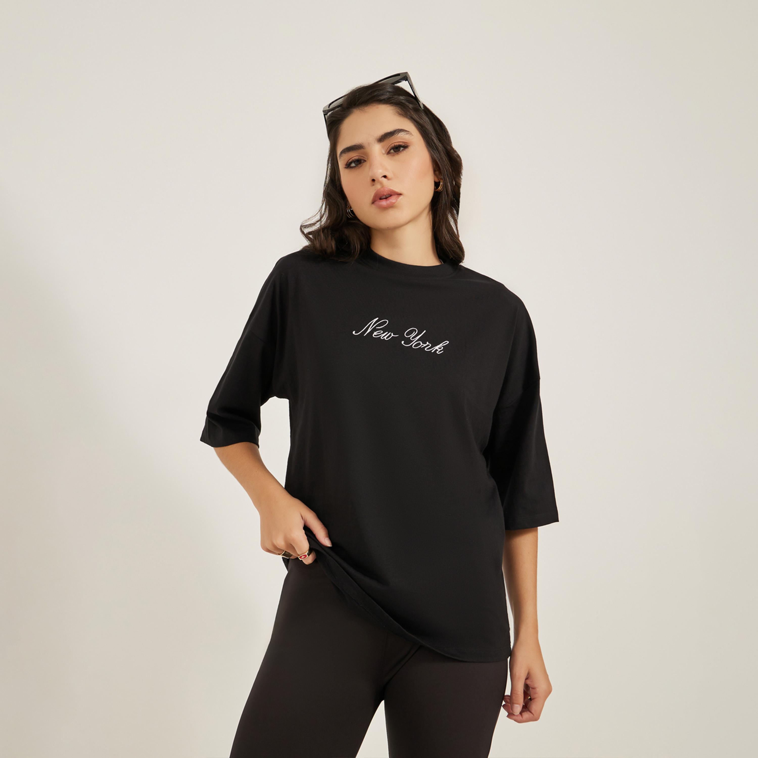 Styli Embroidered Slogan Round Neck Oversized T-Shirt-women-clothing-tshirts-image-3