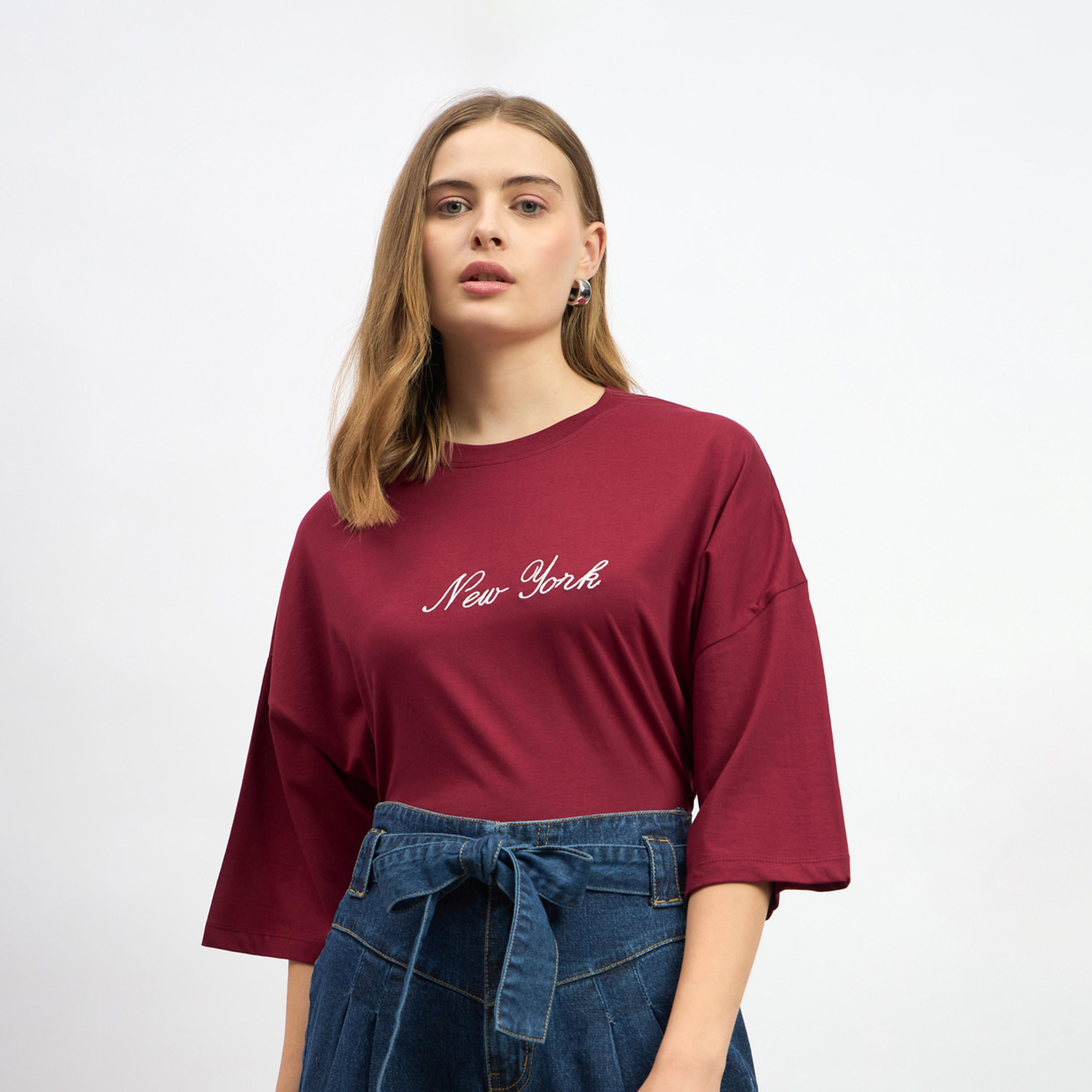 Styli Embroidered Slogan Round Neck Oversized T-Shirt-women-clothing-tshirts-image-2