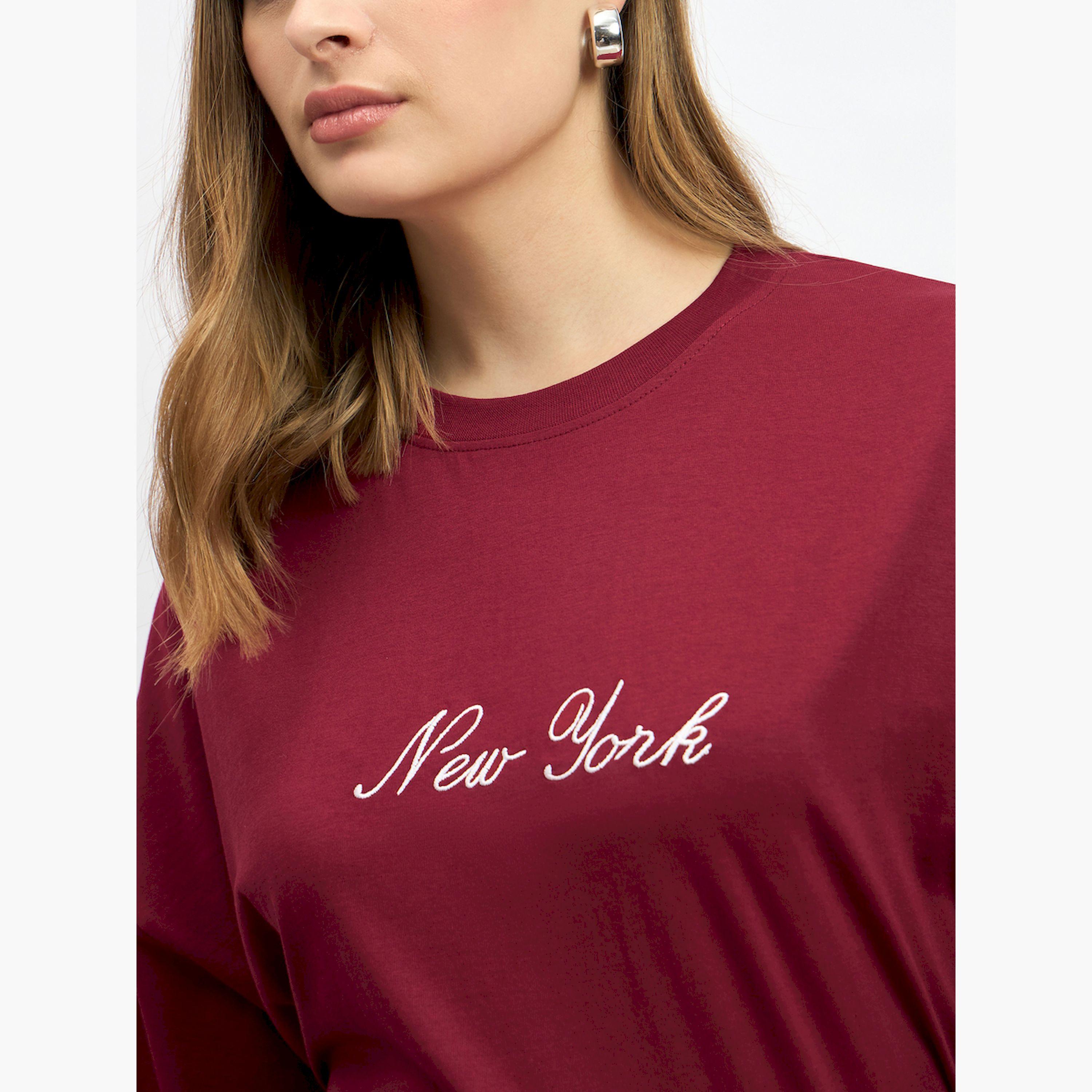 Styli Embroidered Slogan Round Neck Oversized T-Shirt-women-clothing-tshirts-image-4