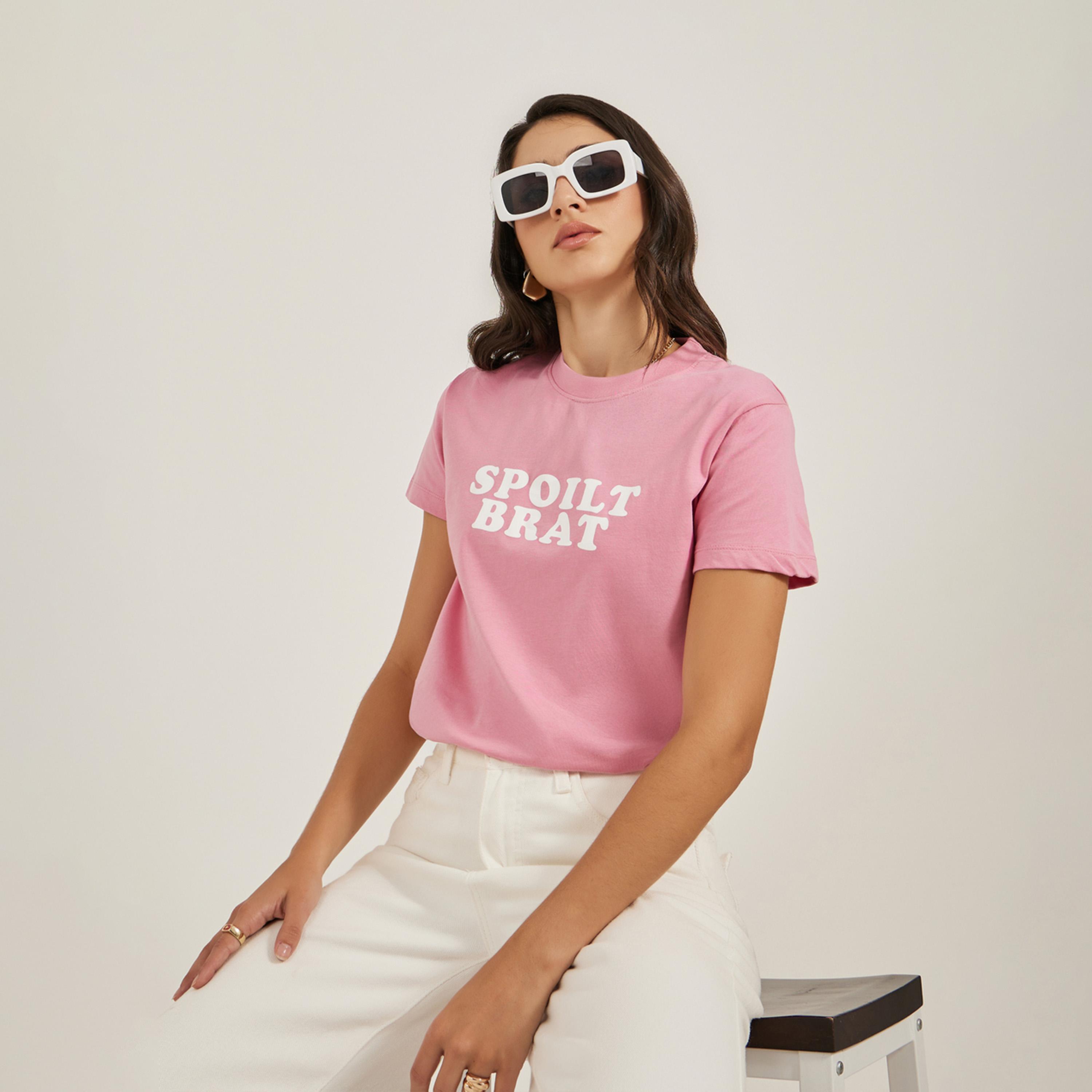 Styli Slogan Print Round Neck Short Sleeve T-Shirt-women-clothing-tshirts-image-1