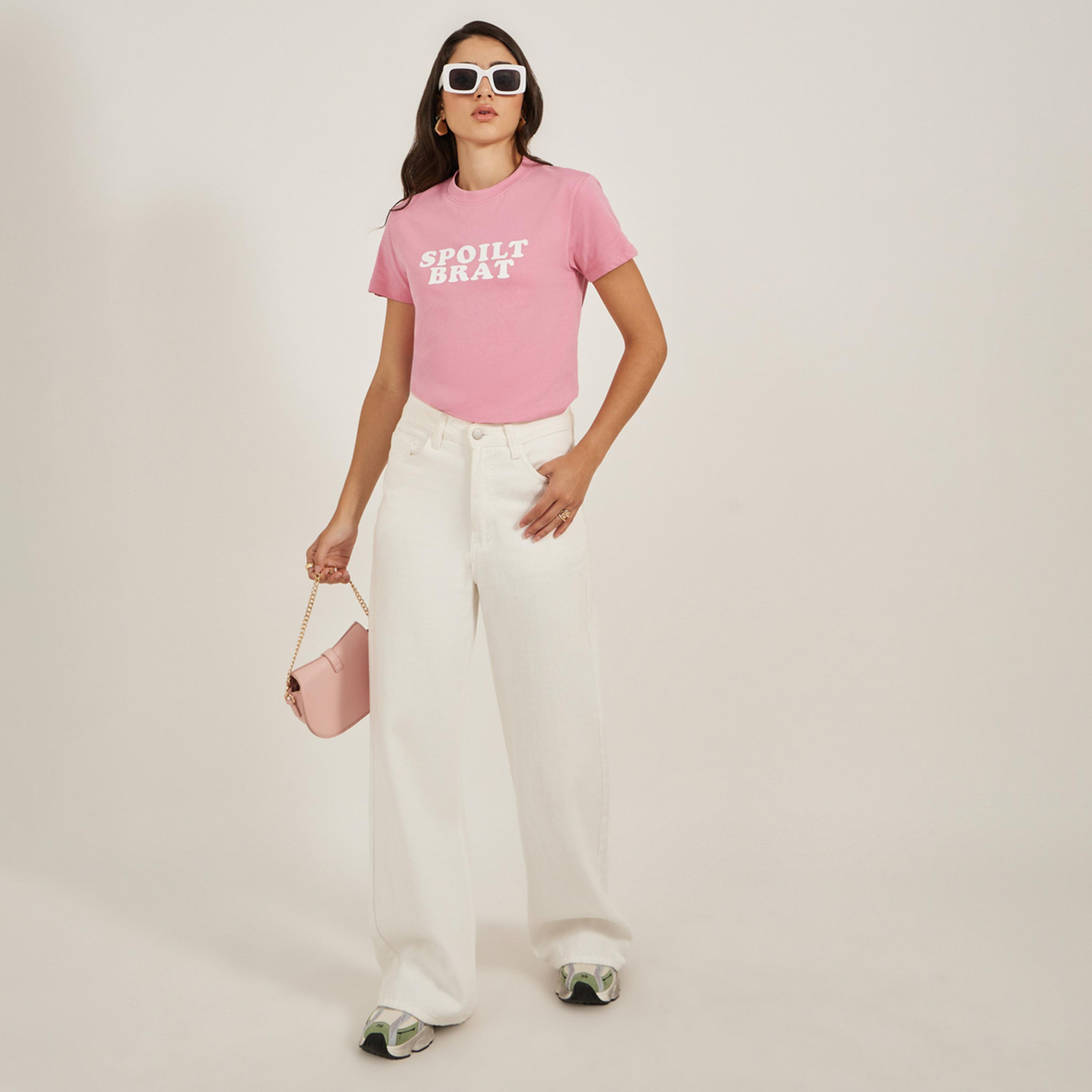 Styli Slogan Print Round Neck Short Sleeve T-Shirt-women-clothing-tshirts-image-2