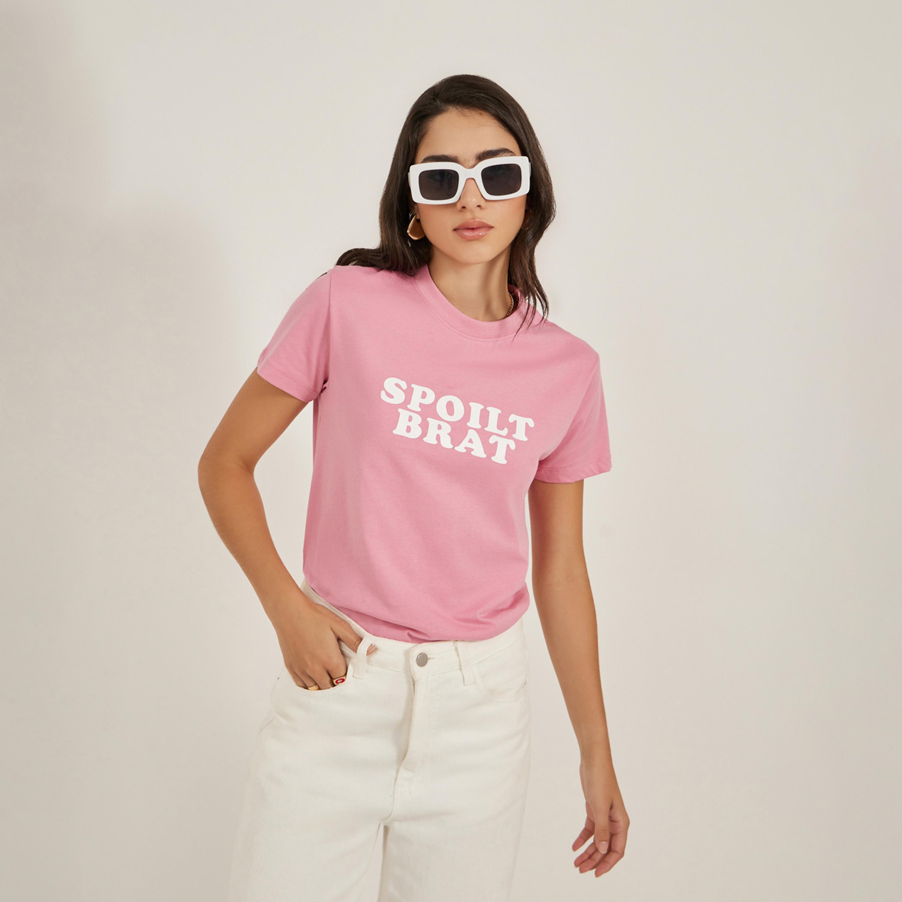 Styli Slogan Print Round Neck Short Sleeve T-Shirt-women-clothing-tshirts-image-5