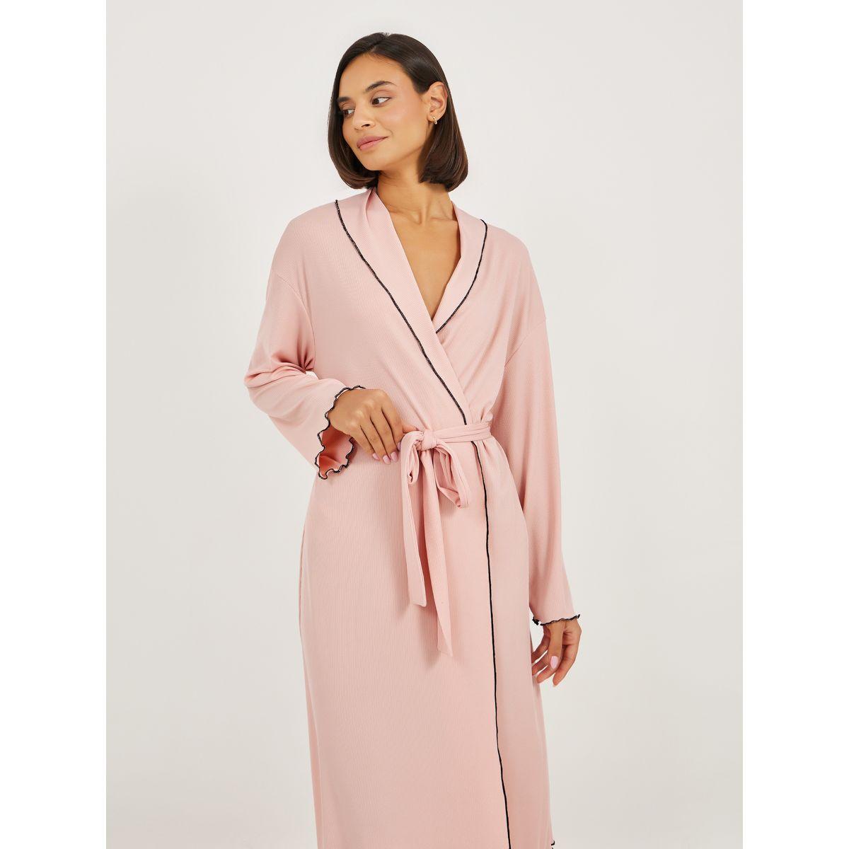 Styli Mono Contrast Edge Rib Robe-women-clothing-nightwear-robes-image-2