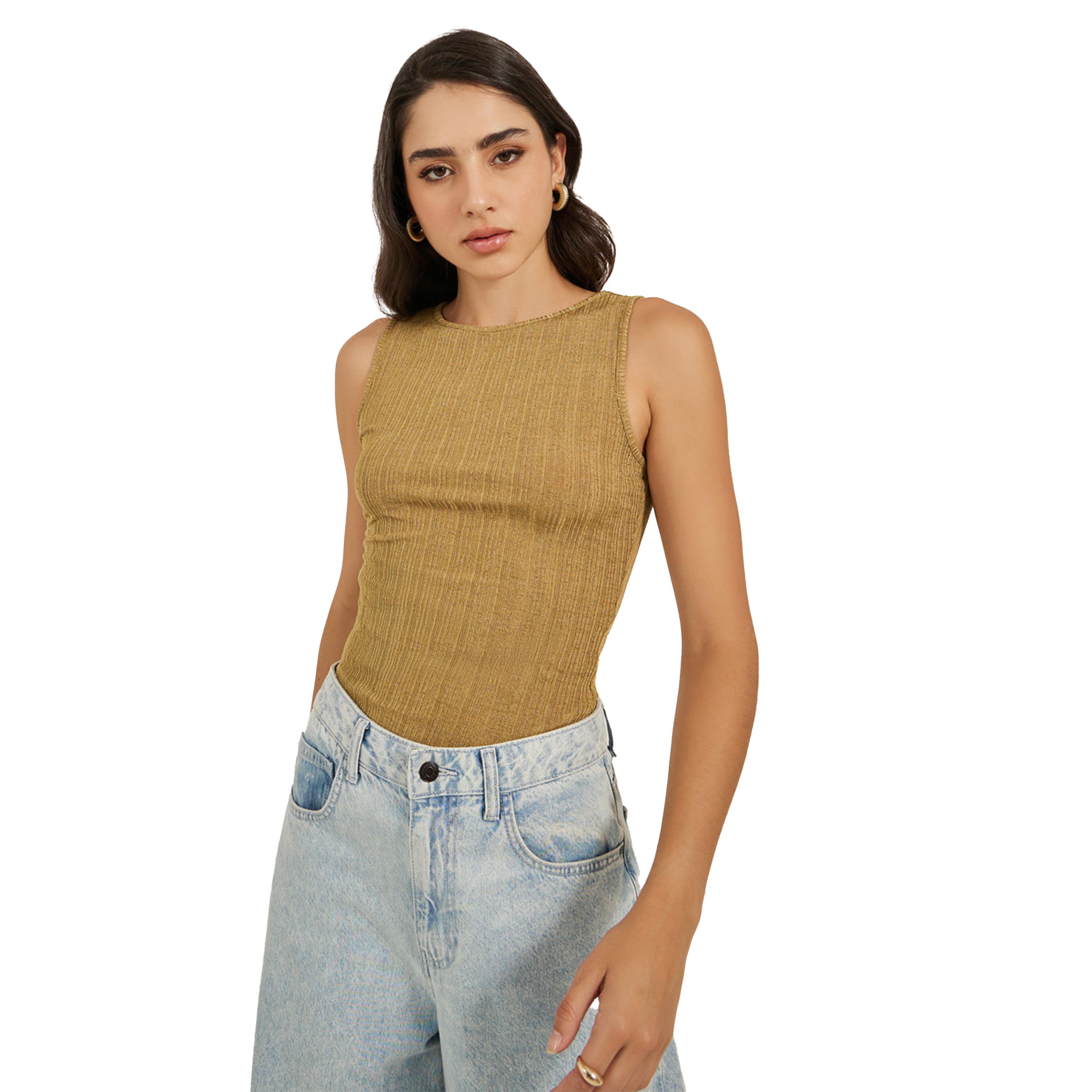 ستايلي -  تانك بدون أكمام بياقة دائرية ومحكم من الداخل-women-clothing-tshirts-image-1