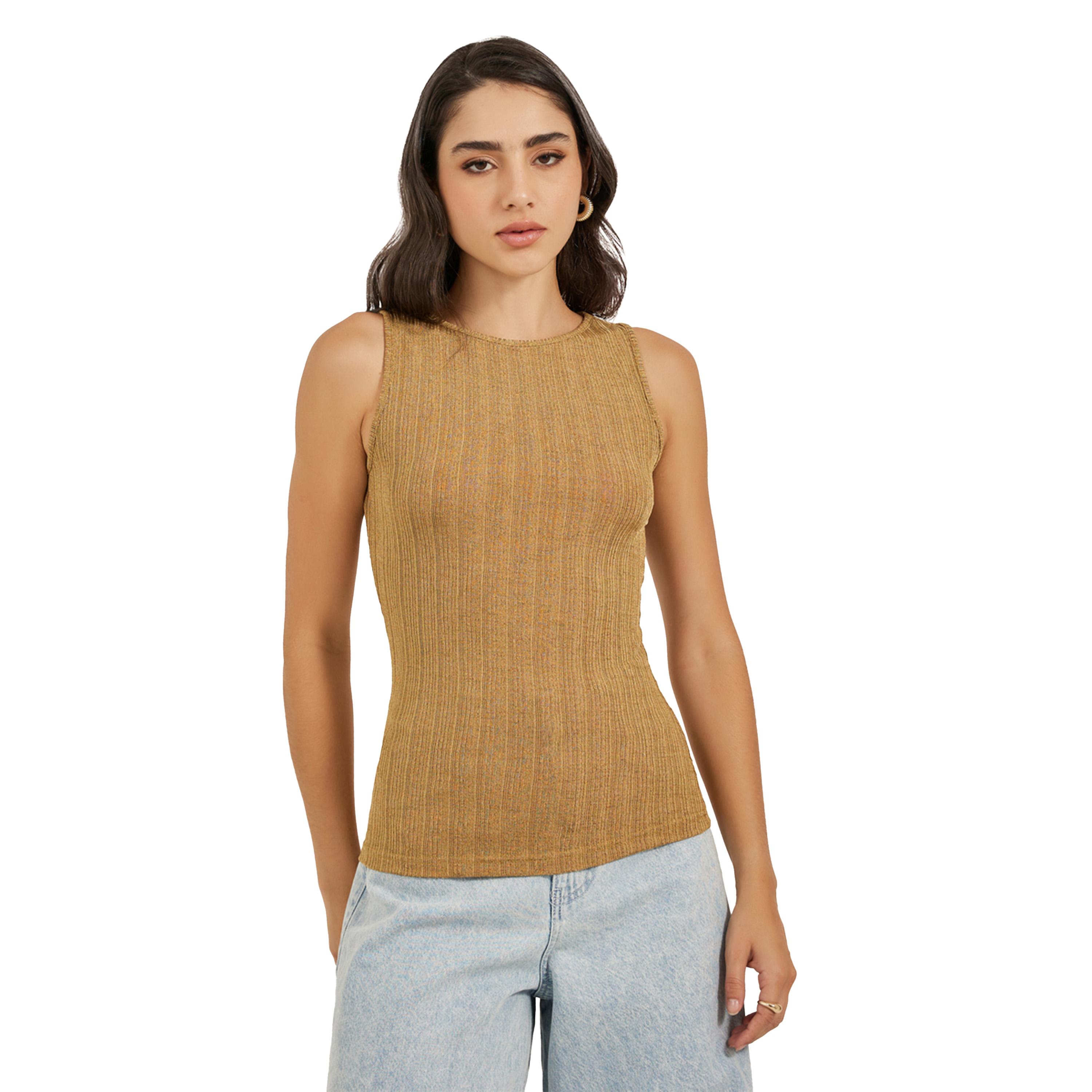 ستايلي -  تانك بدون أكمام بياقة دائرية ومحكم من الداخل-women-clothing-tshirts-image-3