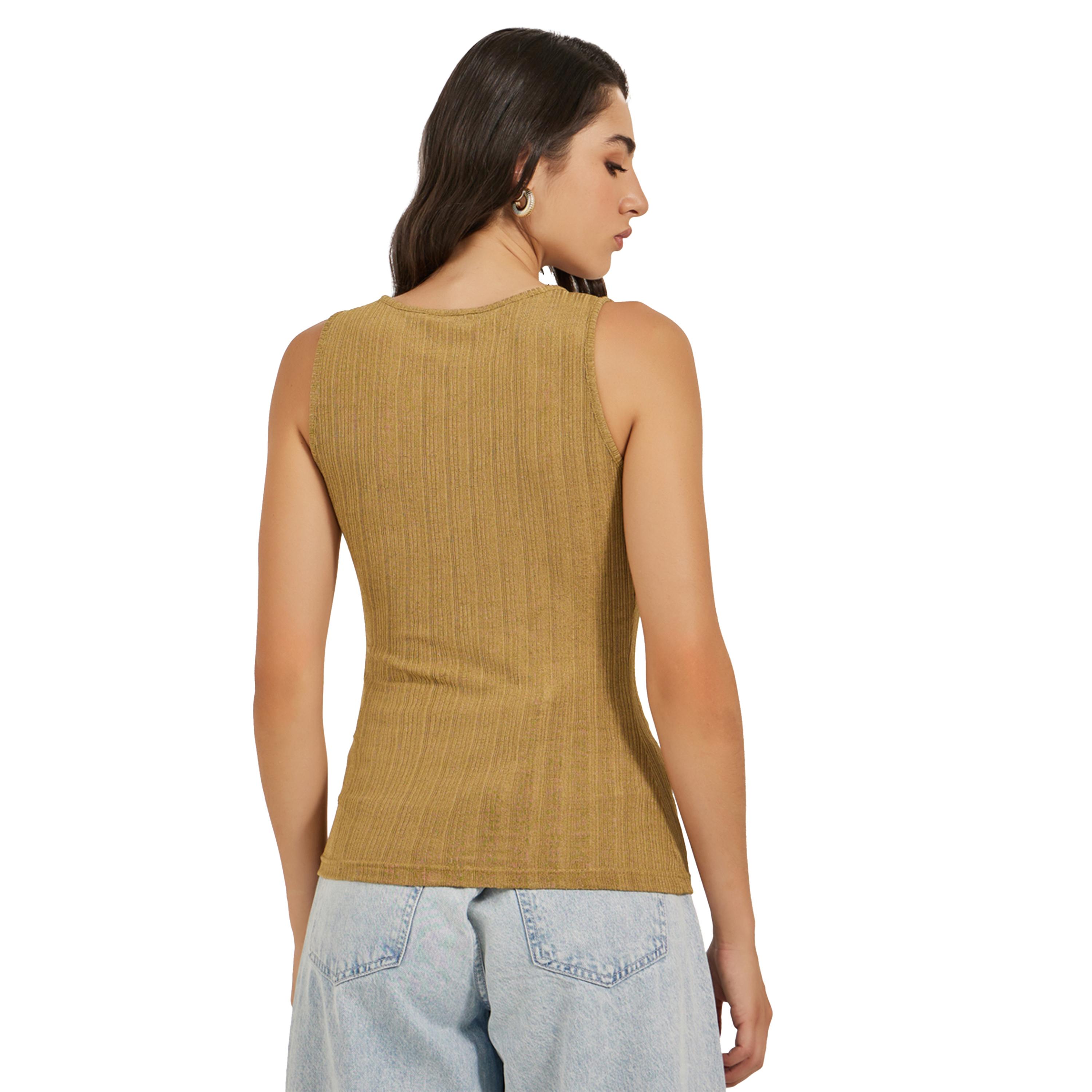 ستايلي -  تانك بدون أكمام بياقة دائرية ومحكم من الداخل-women-clothing-tshirts-image-5