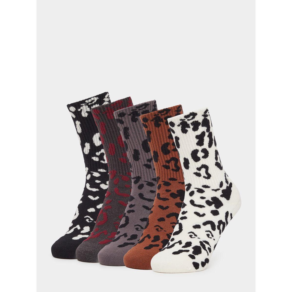 Styli Set of 5 - Animal Print Crew Socks-women-socksandstockings-image-1