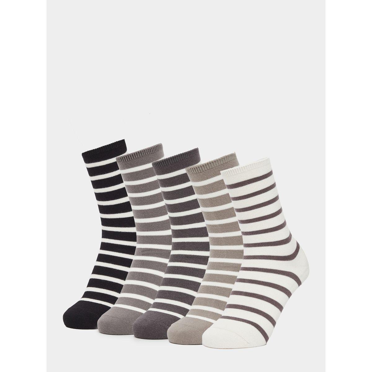 Set of 5 - Striped Crew Socks-women-socksandstockings-image-1