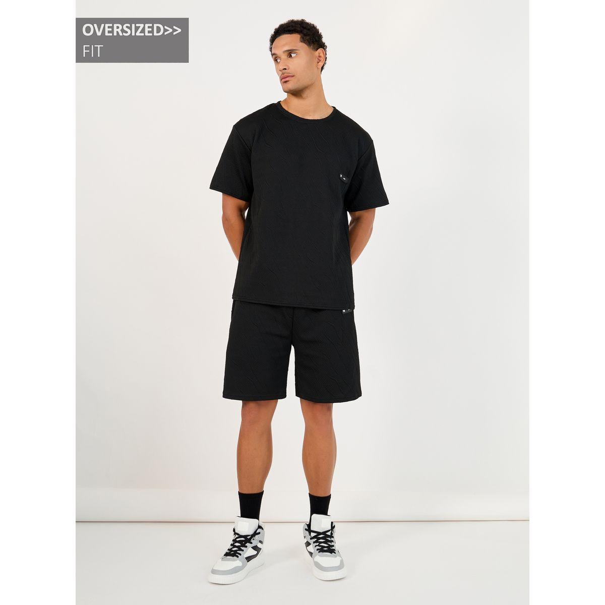 Styli Textured Oversized Short Sleeve T-Shirt and Shorts Co-Ords-men-clothing-coordsets-image-1
