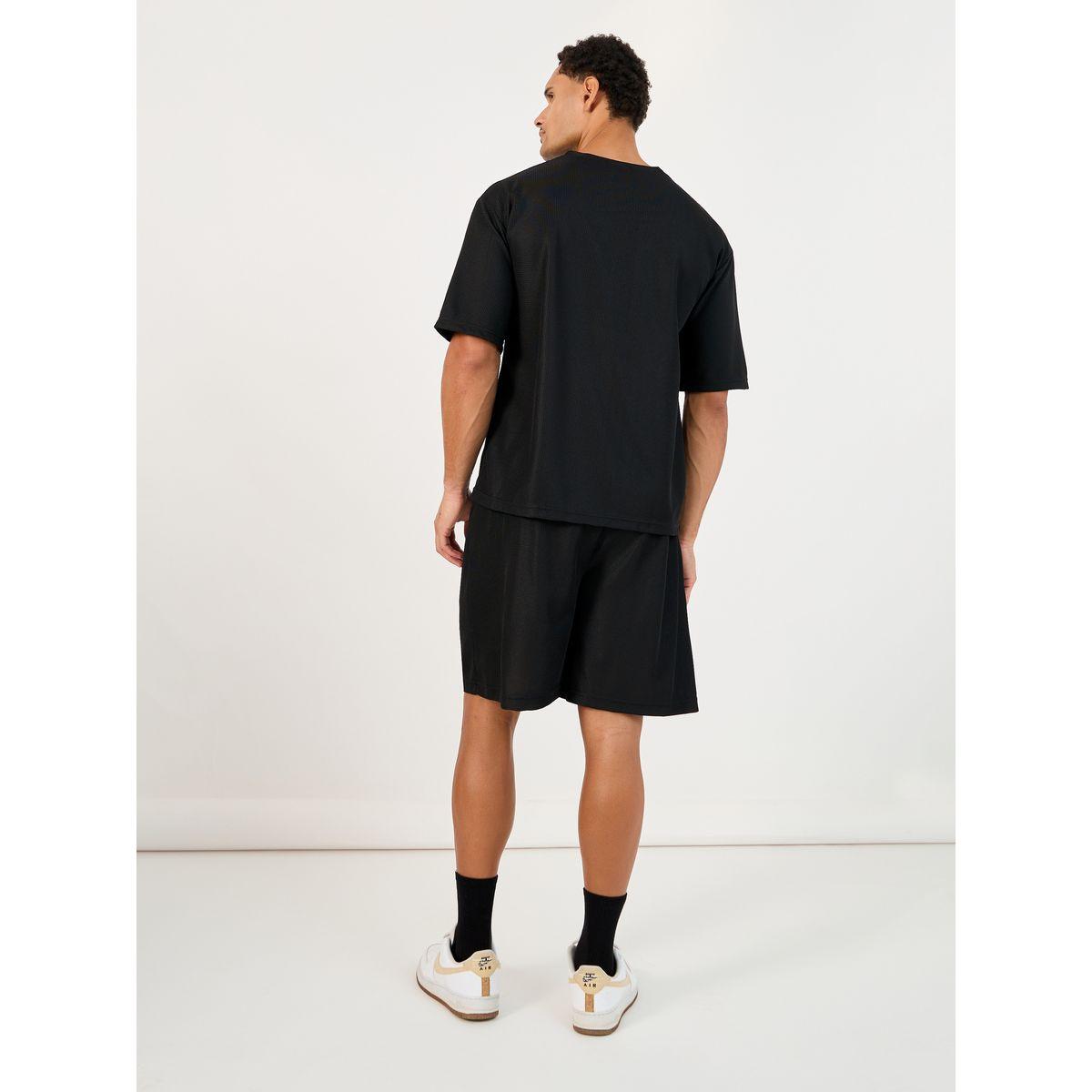 Styli Textured Oversize Patch Work Detail T-Shirt and Shorts Co-Ords-men-clothing-coordsets-image-5