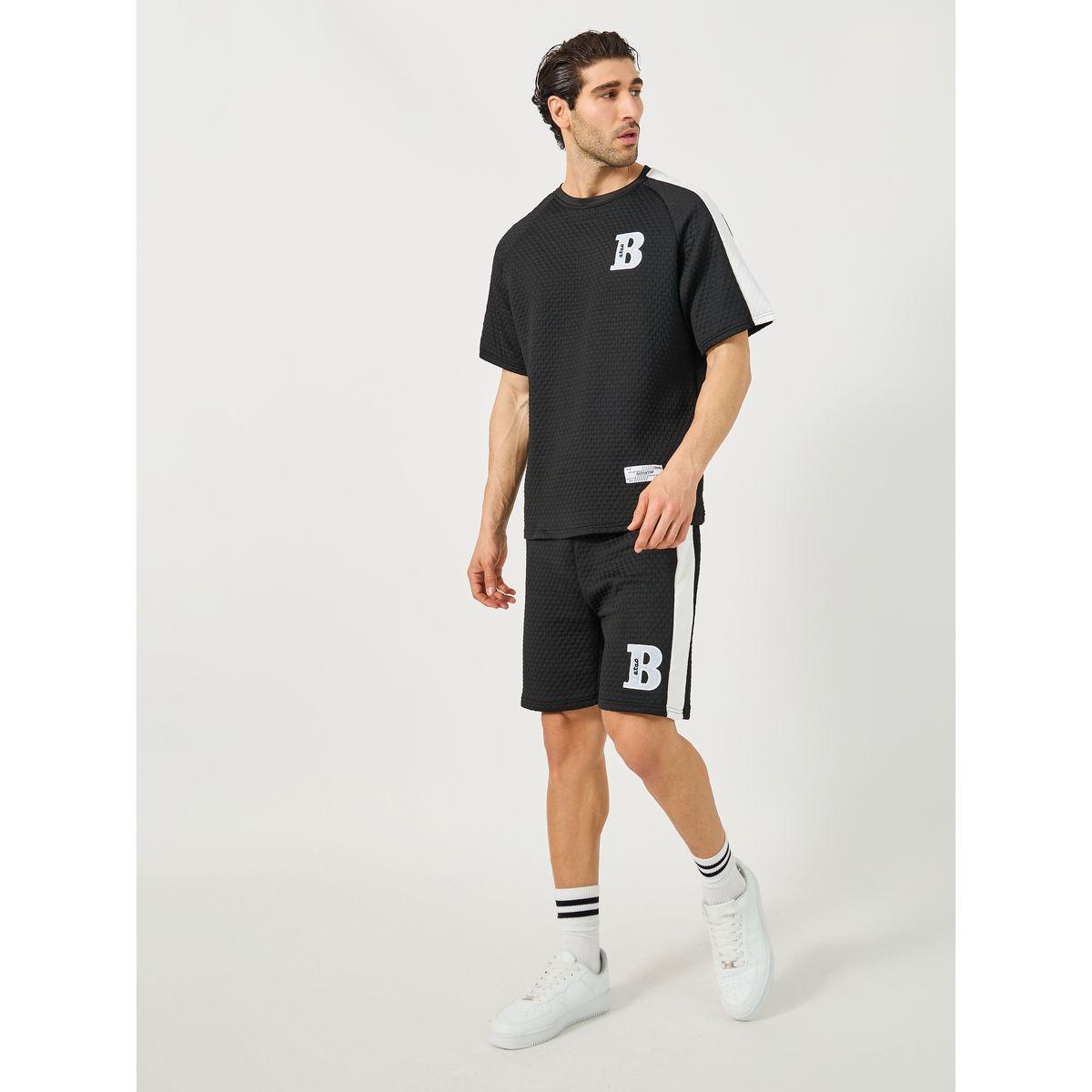 Textured Oversized T-Shirt with Patch Detail and Shorts Co-Ords-men-clothing-coordsets-image-1