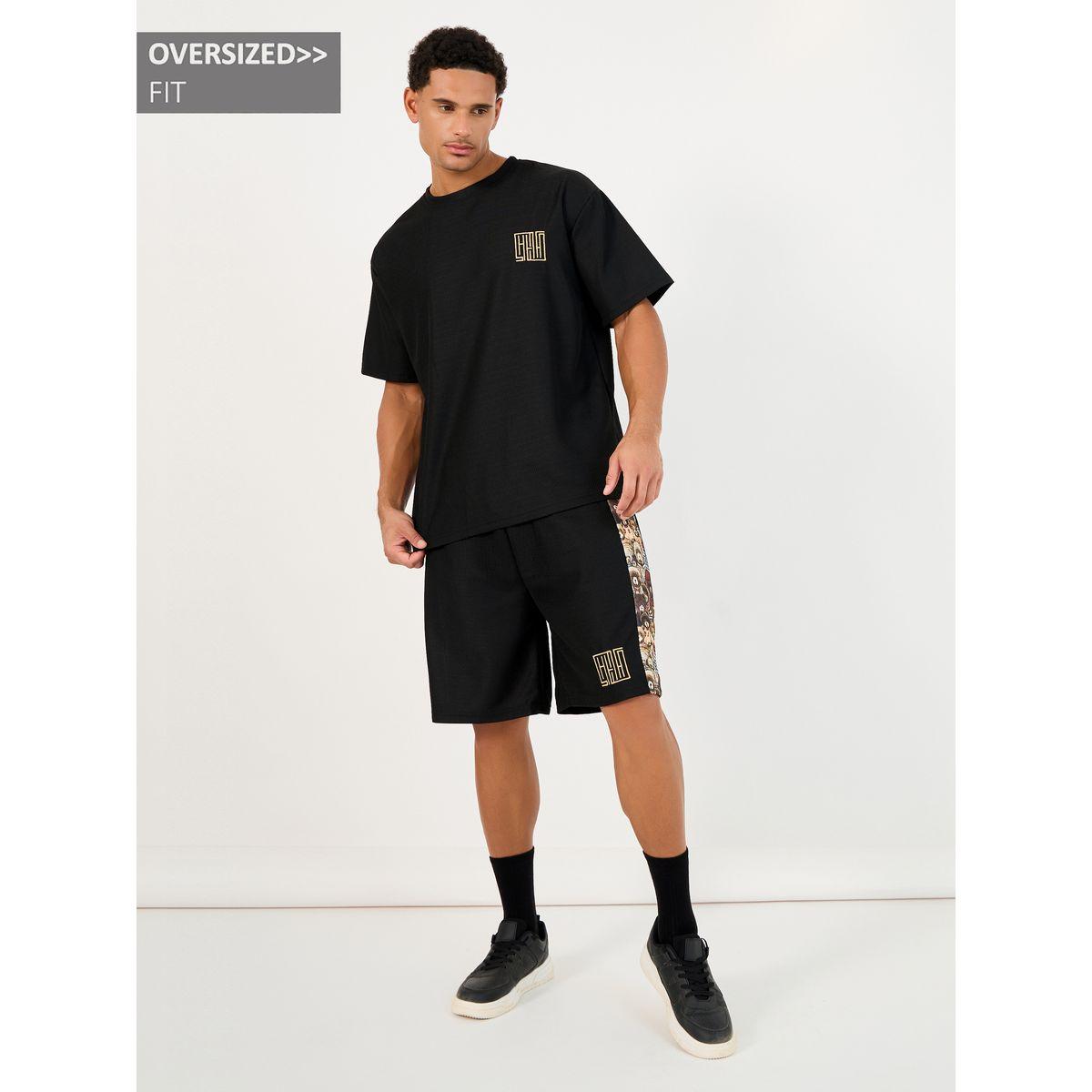 Styli Oversized Graphic Print T-Shirt and Shorts with Side Print Co-Ords-men-clothing-coordsets-image-1
