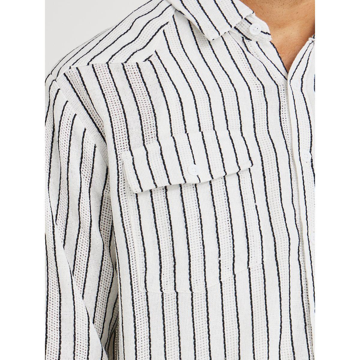 Styli Yarn Dyed Striped Long Sleeve Relaxed Fit Shirt with Flap Pockets-men-clothing-shirts-image-3
