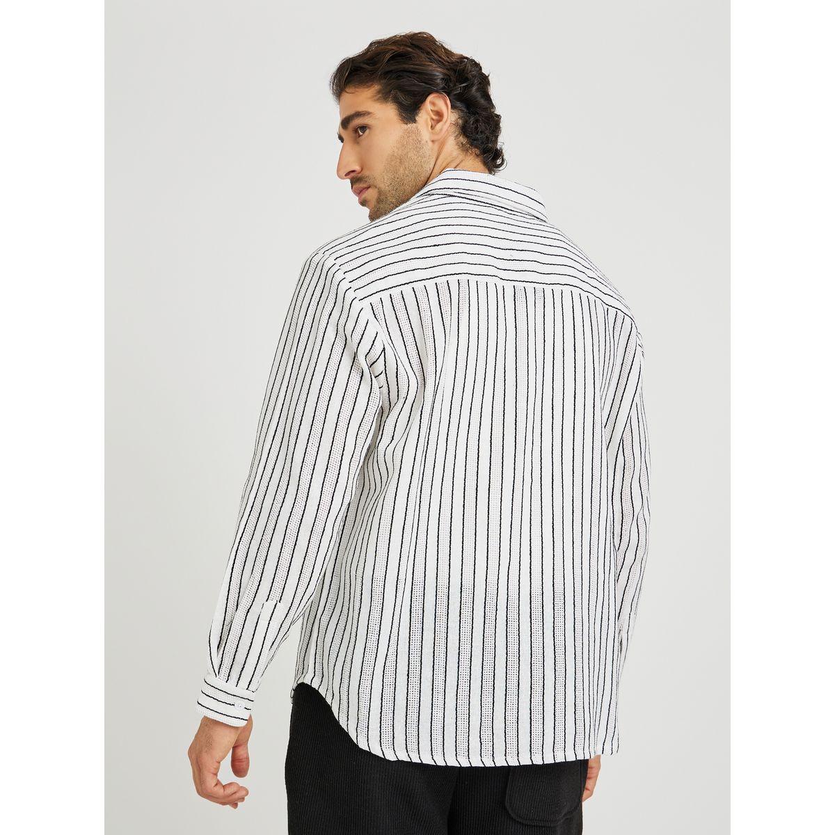 Styli Yarn Dyed Striped Long Sleeve Relaxed Fit Shirt with Flap Pockets-men-clothing-shirts-image-4