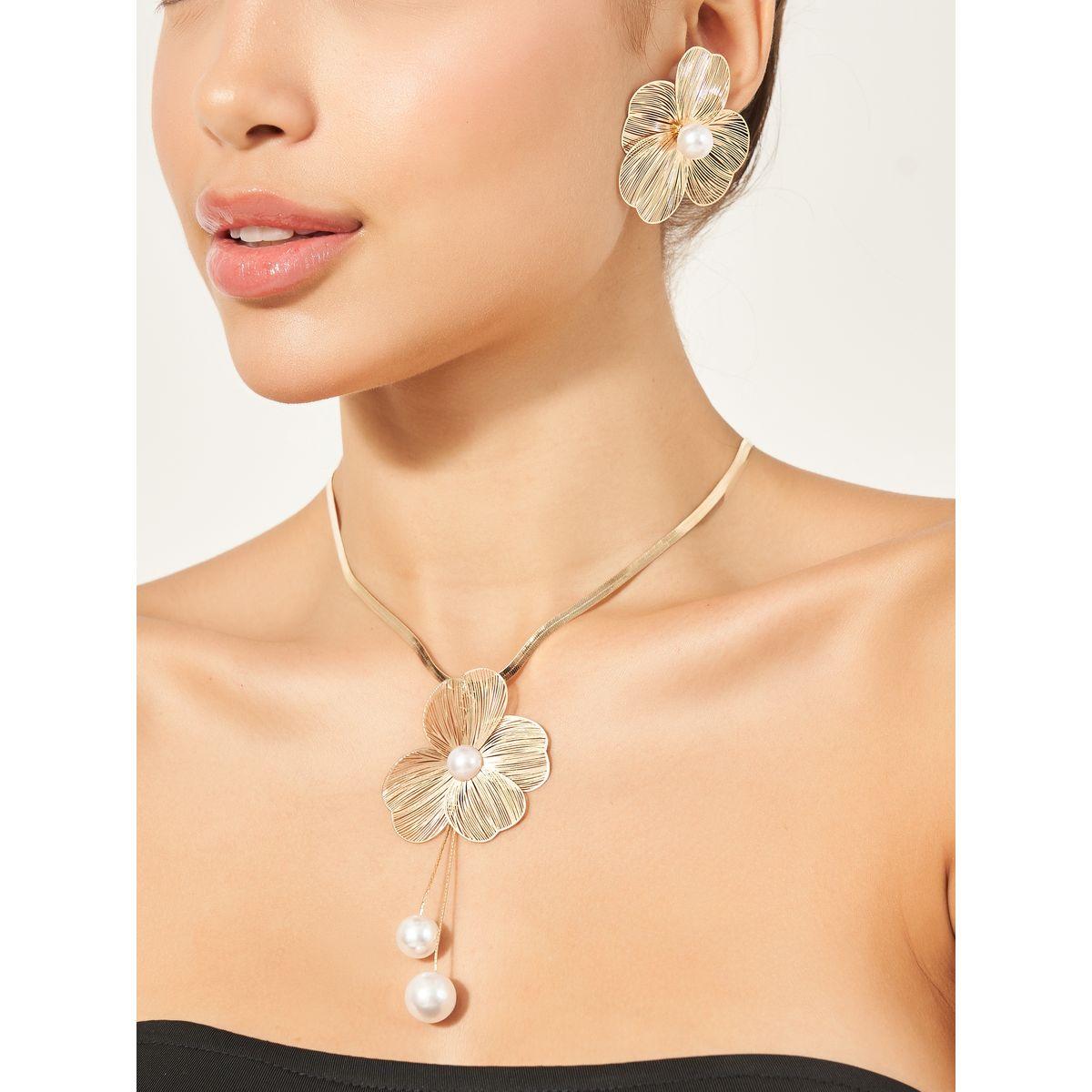مجموعة من 2 أقراط اذن مع عقد كاجوال-women-watchesandjewellery-jewellery-jewellerysets-image-1
