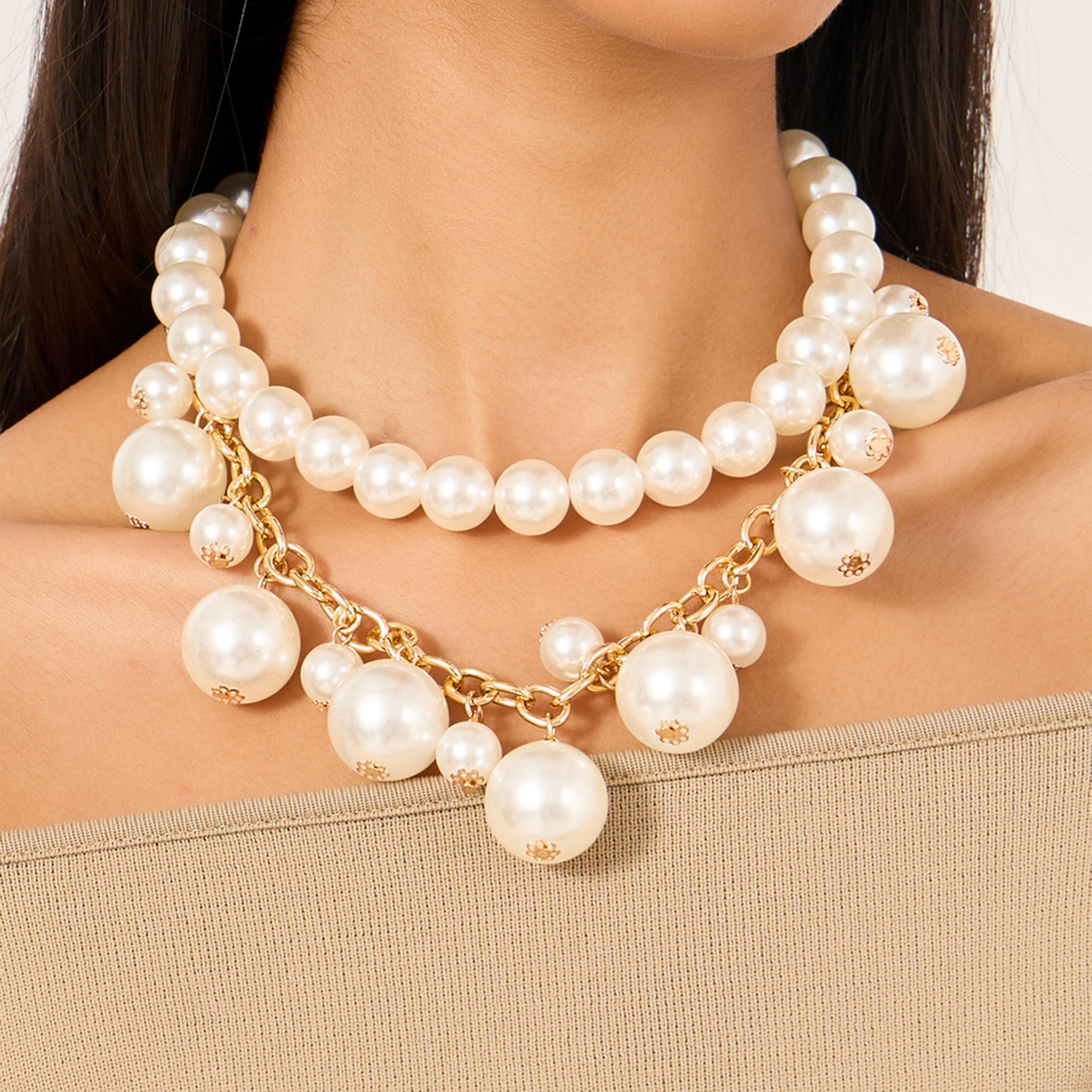 ستايلي -  مجموعة من قطعتين - قلادة من حبات اللؤلؤ الصناعي-women-watchesandjewellery-jewellery-necklacesandpendants-image-3
