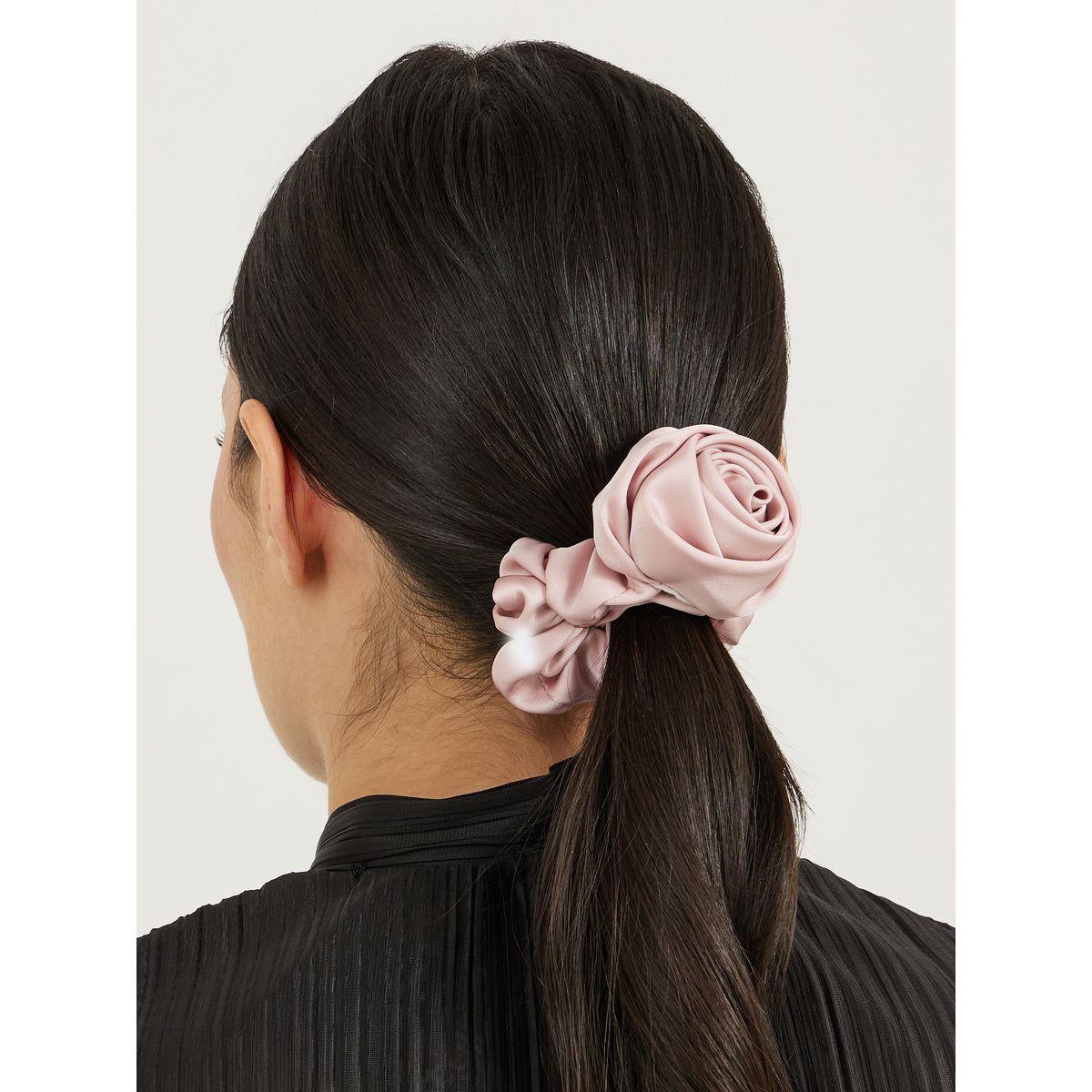 Set of 2 -  Solid Scrunchie with Flower Detail-women-hairaccessories-bands-image-2