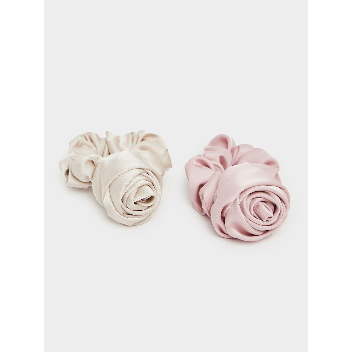 Set of 2 -  Solid Scrunchie with Flower Detail-women-hairaccessories-bands-image-3