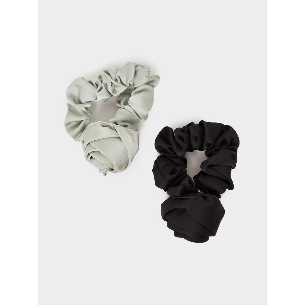 Set of 2 - Solid Scrunchie with Flower Detail-women-hairaccessories-bands-image-1