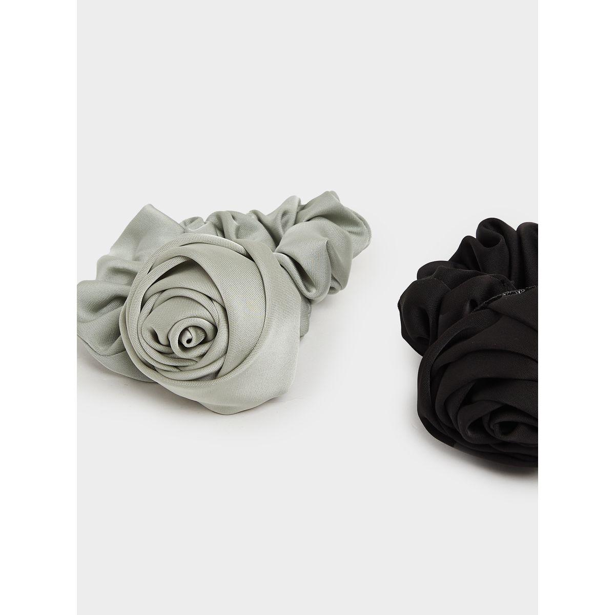 Set of 2 - Solid Scrunchie with Flower Detail-women-hairaccessories-bands-image-3