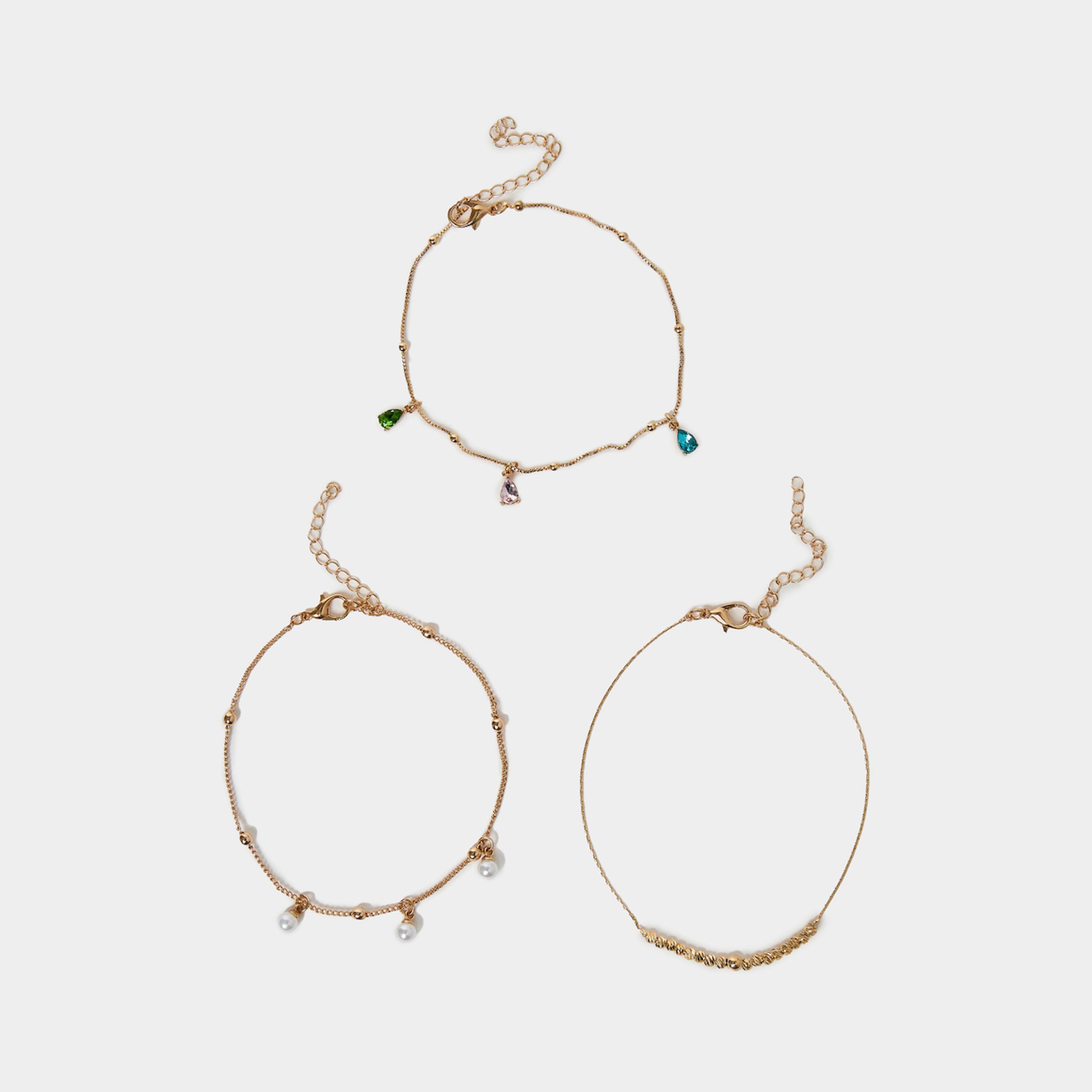 ستايلي - طقم من 3 قطع - خلخال بتعليقات مع مشبك إغلاق-women-watchesandjewellery-jewellery-anklets-image-1