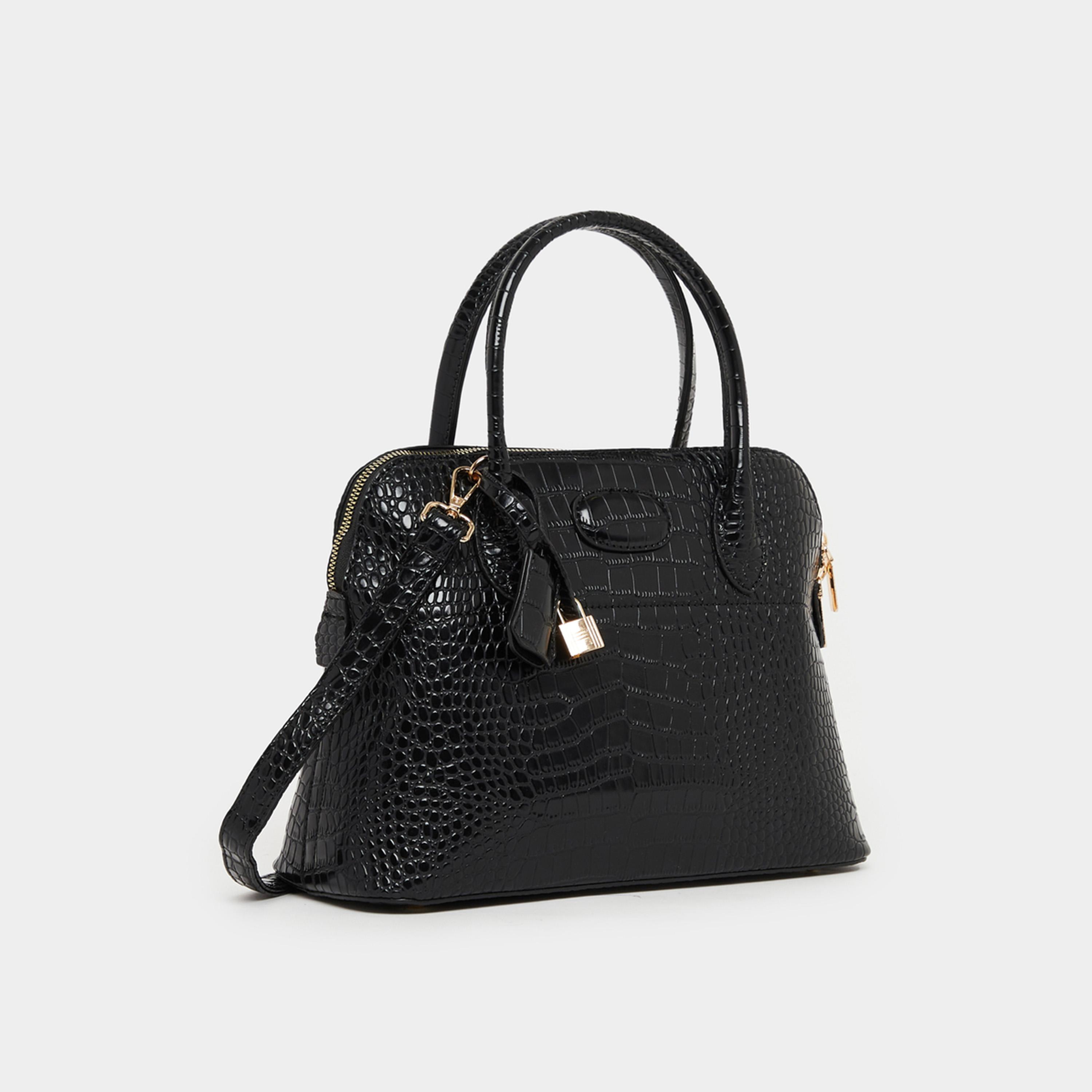 Styli Croc Skin Texture Handbag With Top Handle And Zip Closure-women-bagsandwallets-handbags-image-1