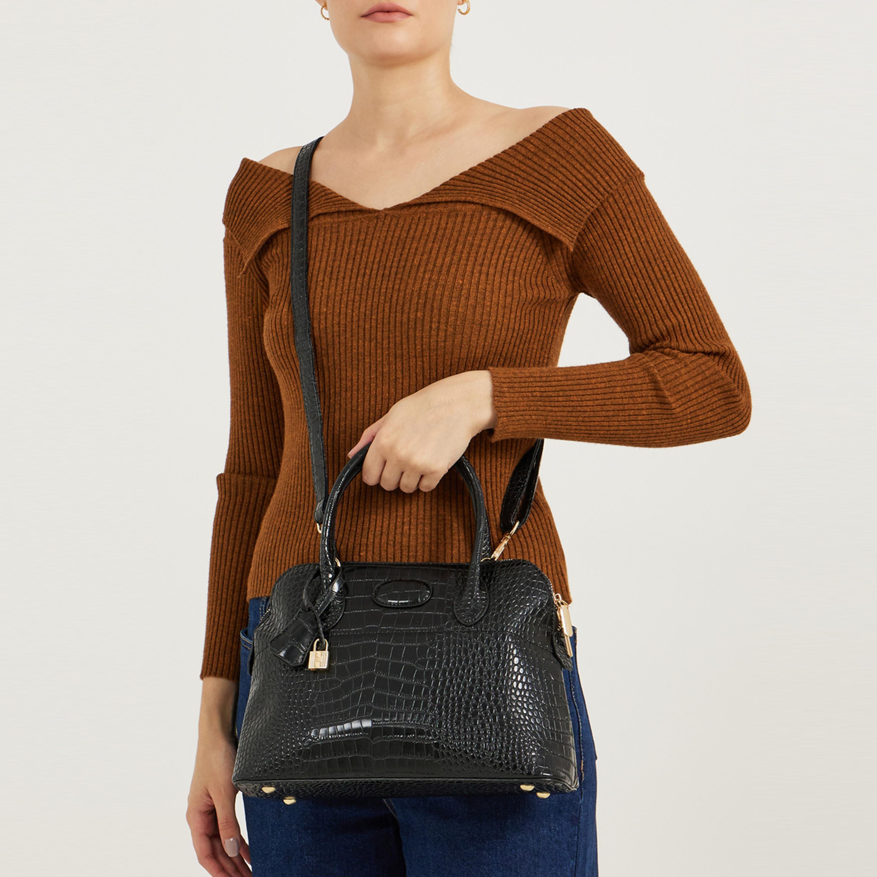 Styli Croc Skin Texture Handbag With Top Handle And Zip Closure-women-bagsandwallets-handbags-image-2
