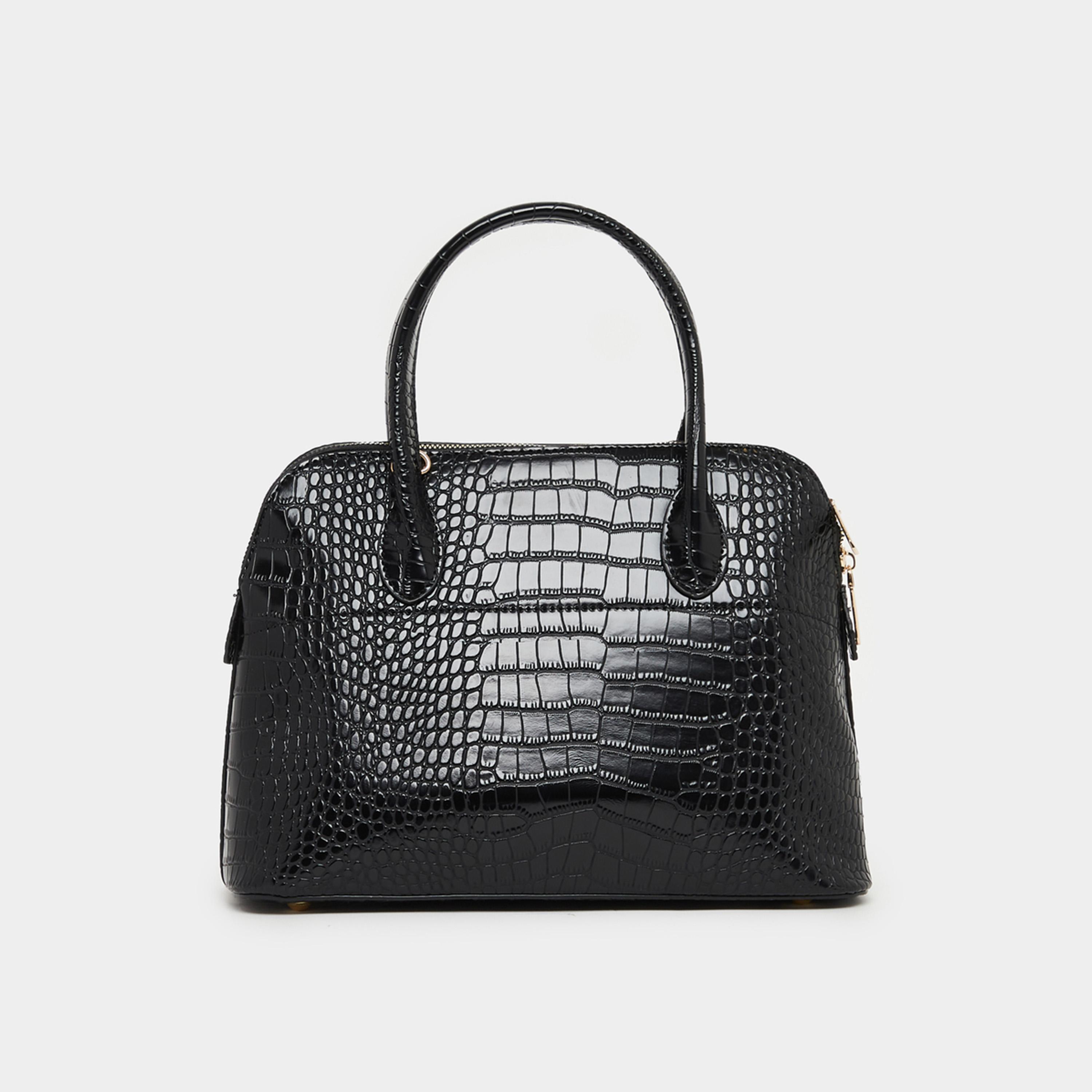 Styli Croc Skin Texture Handbag With Top Handle And Zip Closure-women-bagsandwallets-handbags-image-4