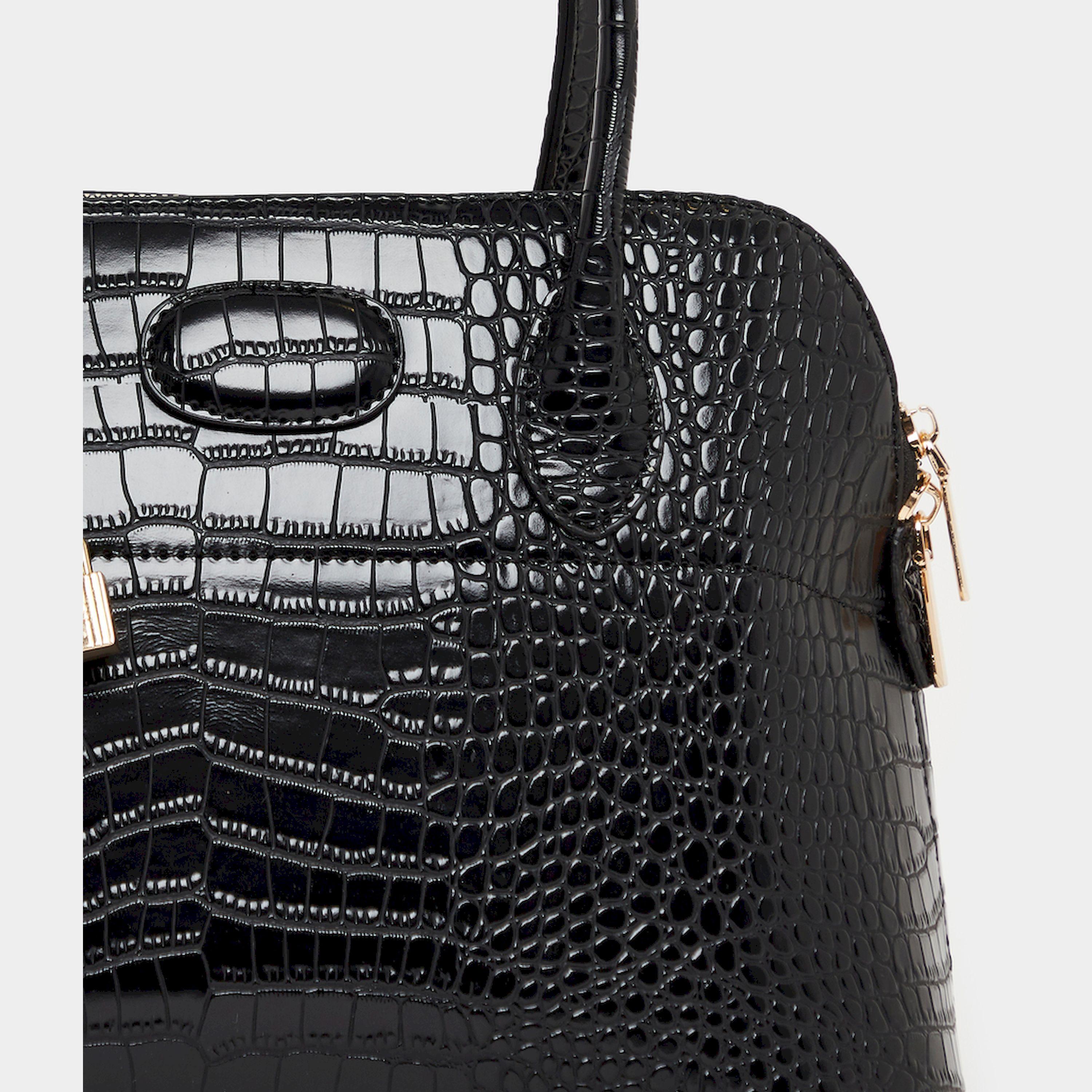 Styli Croc Skin Texture Handbag With Top Handle And Zip Closure-women-bagsandwallets-handbags-image-5
