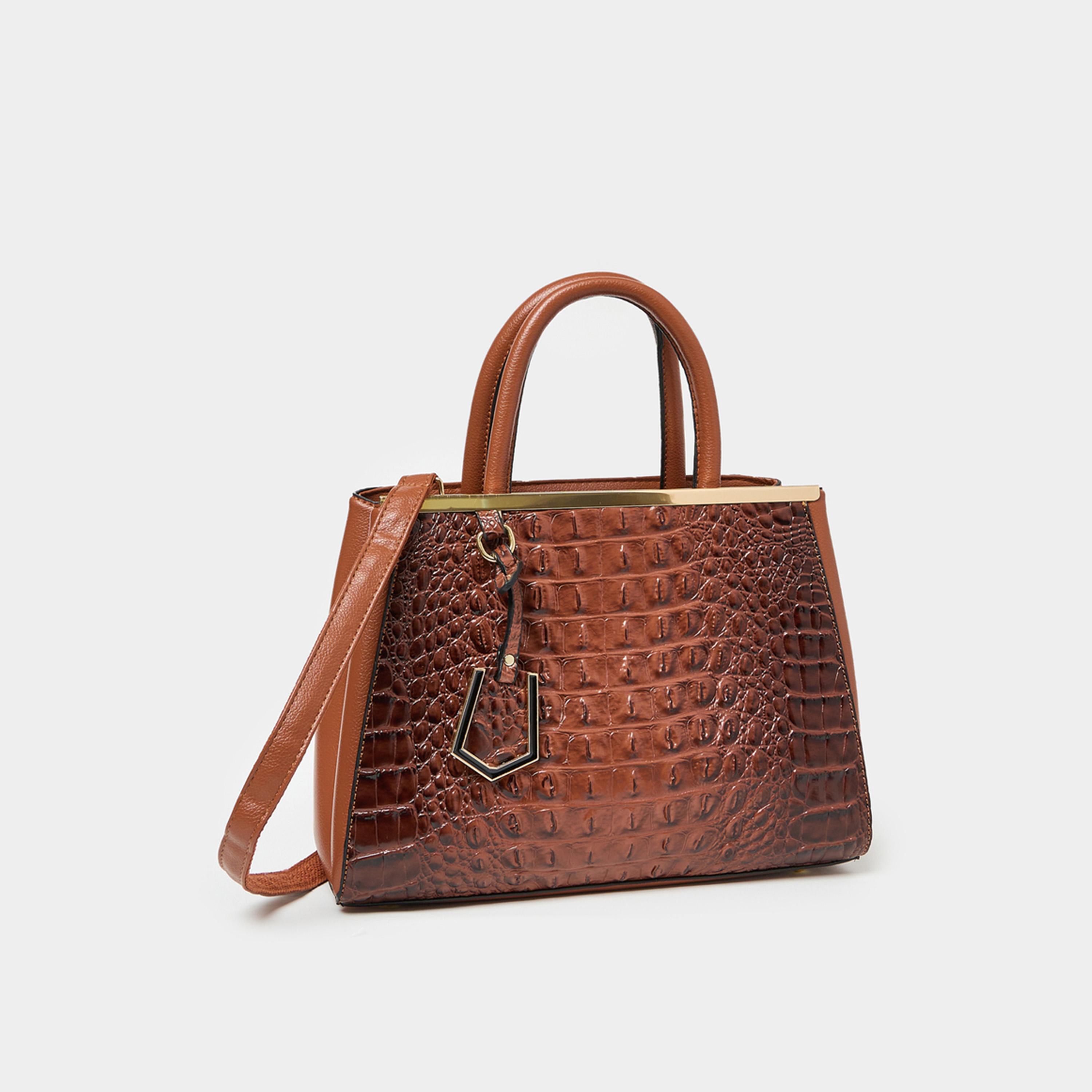 Styli Croc Skin Drop Accent Handbag With Zip Closure-women-bagsandwallets-handbags-image-1