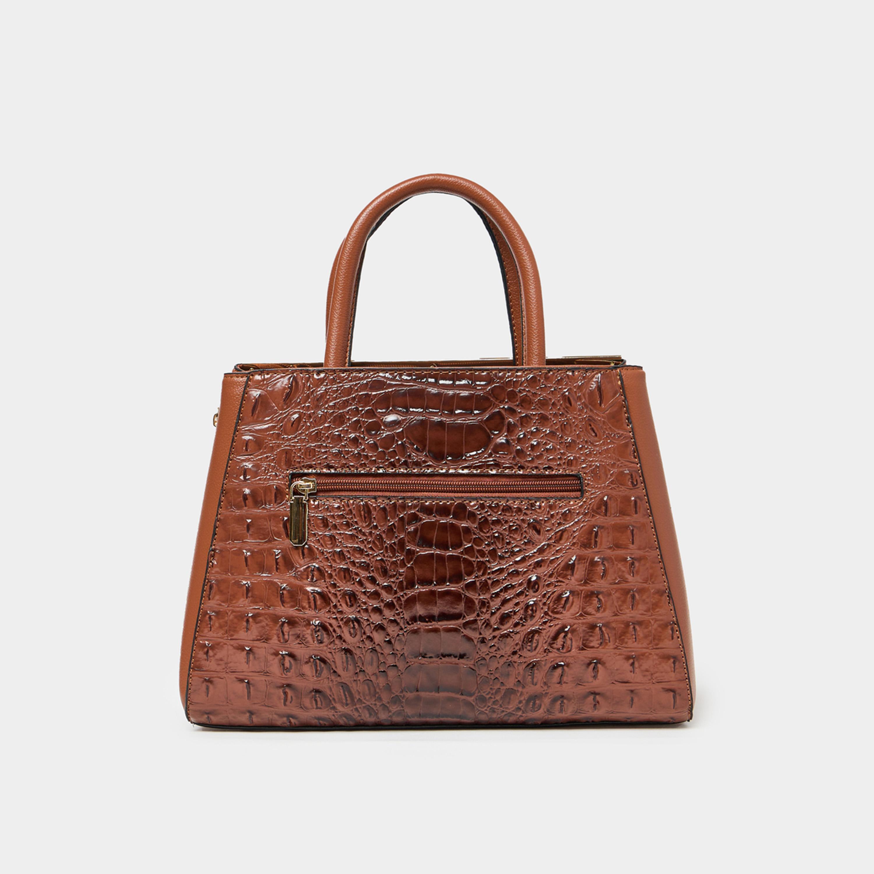 Styli Croc Skin Drop Accent Handbag With Zip Closure-women-bagsandwallets-handbags-image-5
