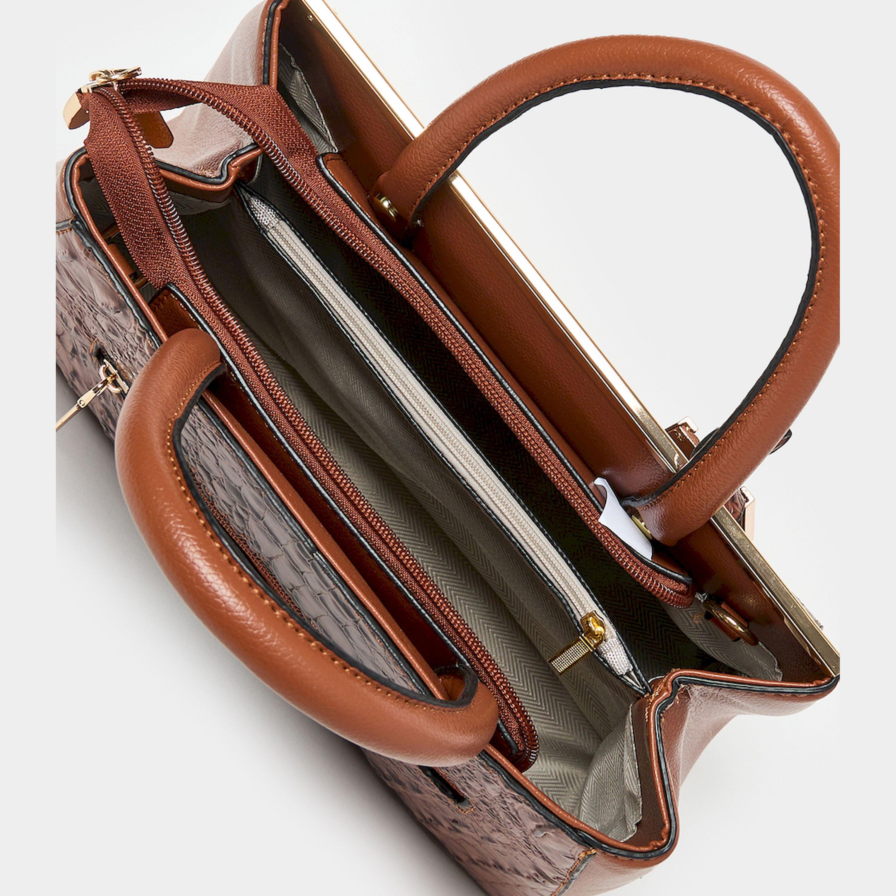 Styli Croc Skin Drop Accent Handbag With Zip Closure-women-bagsandwallets-handbags-image-6