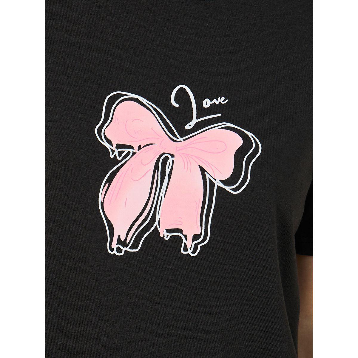 Bow Graphic Print T-Shirt and Pyjama Set-women-clothing-nightwear-pyjamas-longsets-image-3