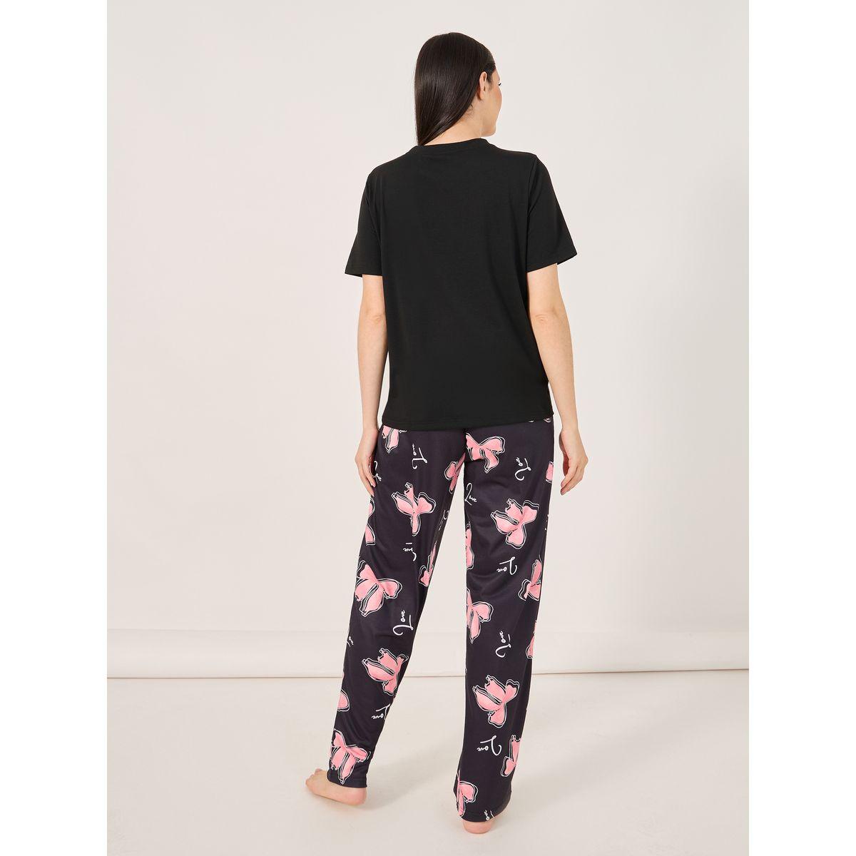 Bow Graphic Print T-Shirt and Pyjama Set-women-clothing-nightwear-pyjamas-longsets-image-4