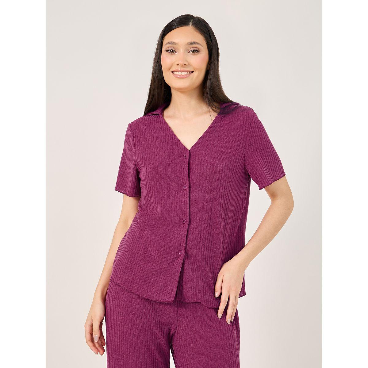 Brushed Rib Lettuce Edge Shirt and Pyjama Set-women-clothing-nightwear-pyjamas-longsets-image-2